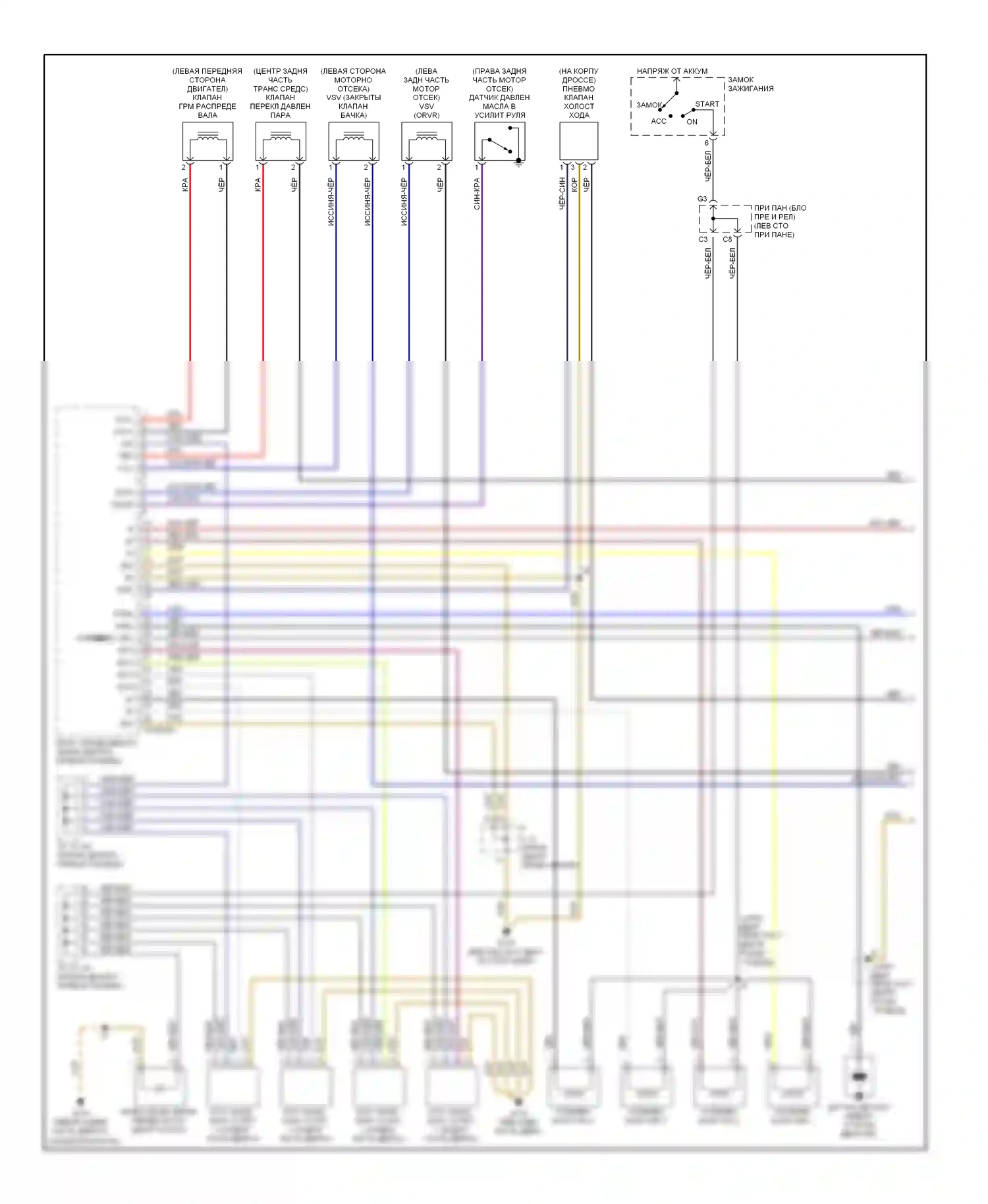 Corolla Toyota VIII рестайлинг (1997-2002): Электросхема двигателя 1.8ls, 3-ступенчатой автоматической коробки передач и механической коробки передач (1 из 3) 