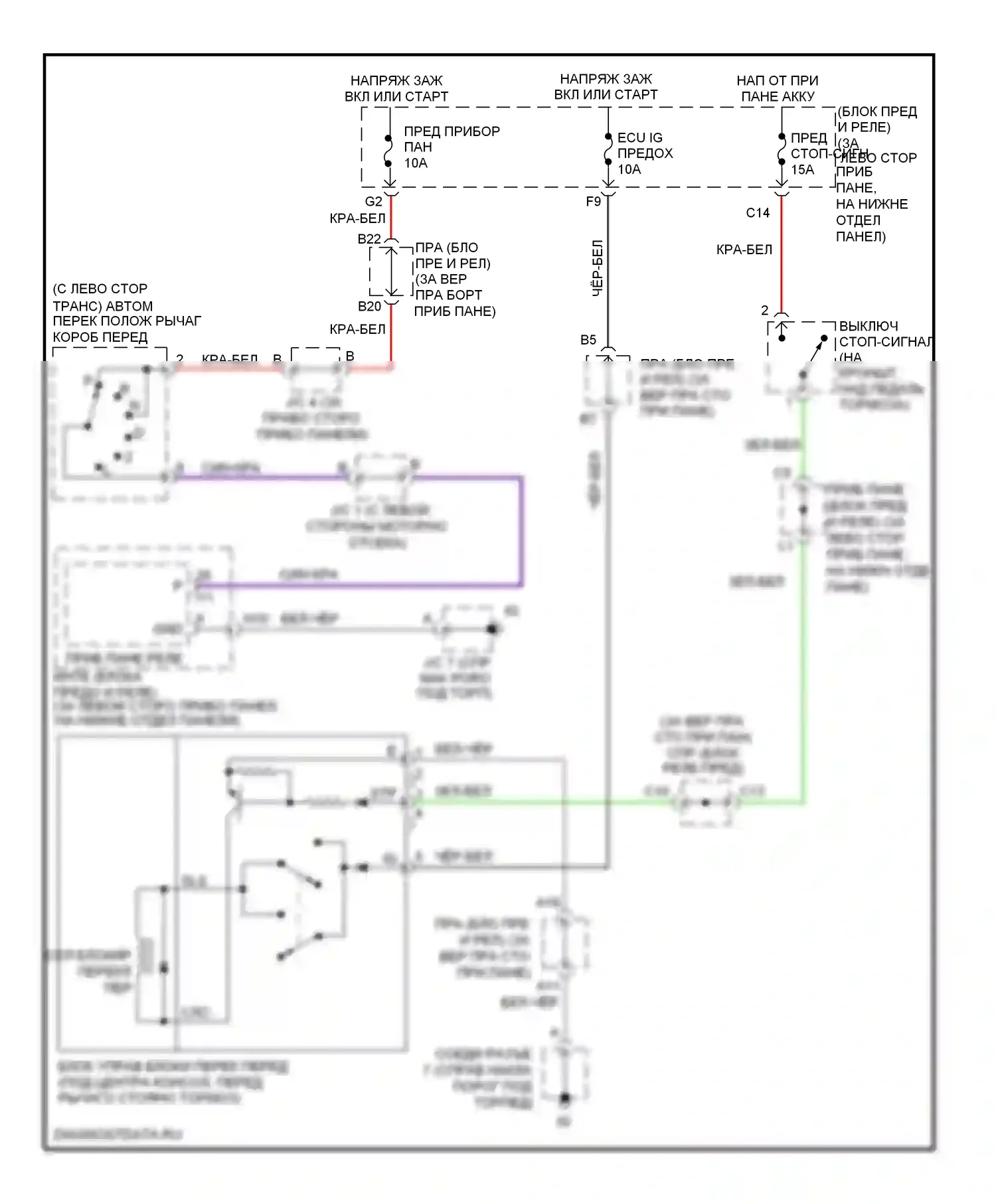Corolla Toyota X (2006-2010): Электросхема блокировки селектора 