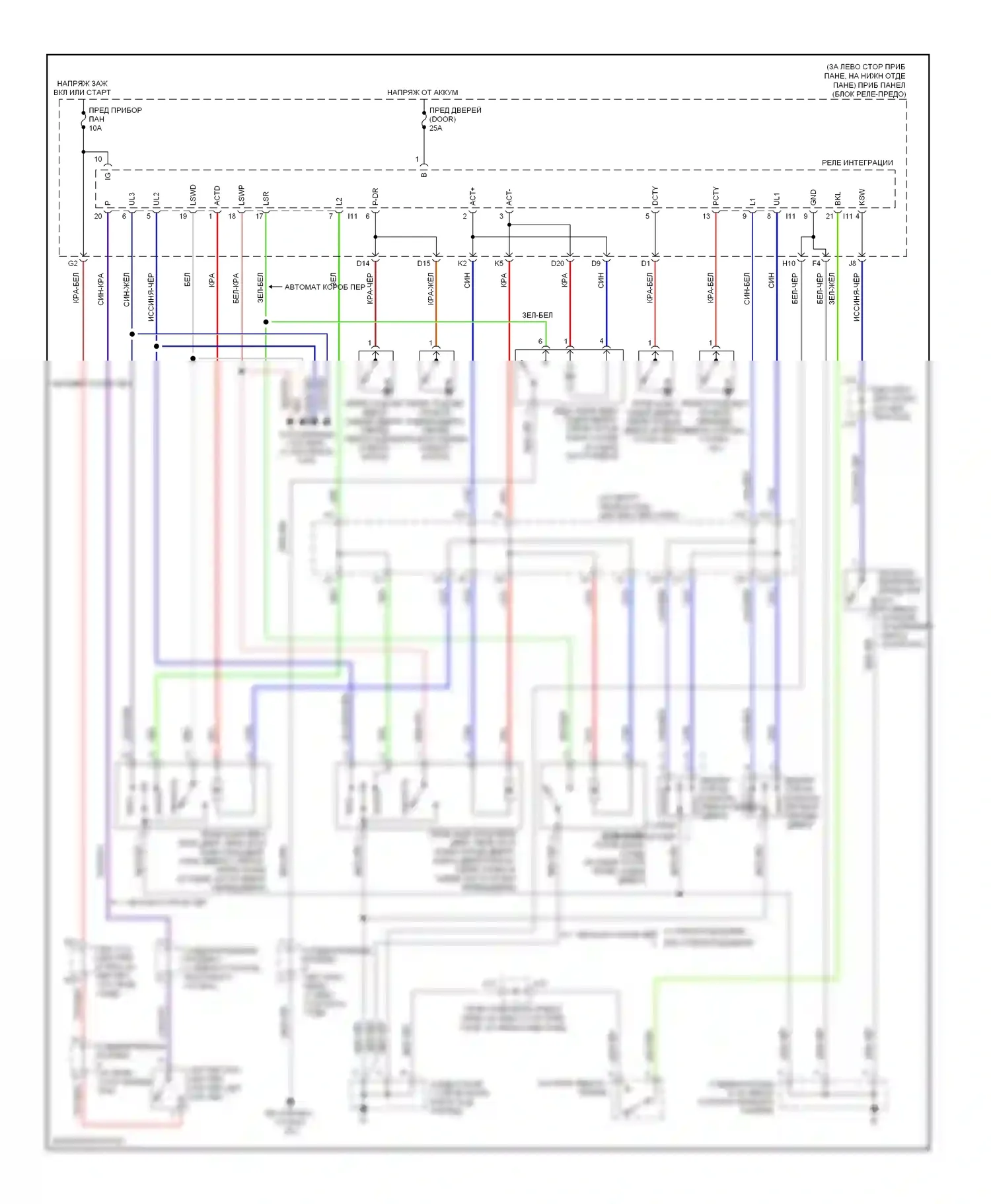 Corolla Toyota X (2006-2010): Электросхема центрального замка, без ключа 