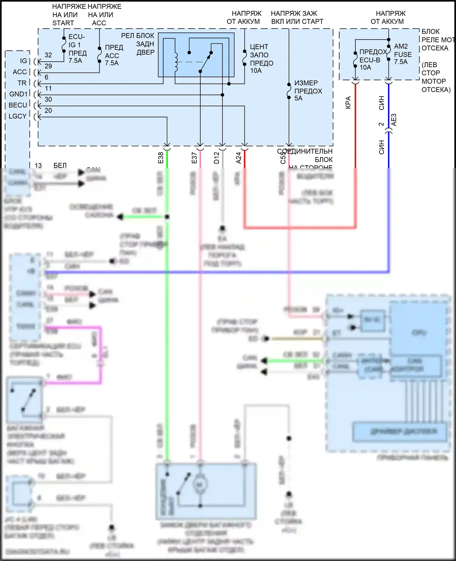 Corolla Toyota XI рестайлинг (2015-2019): Электросхема выпуска двери багажника 
