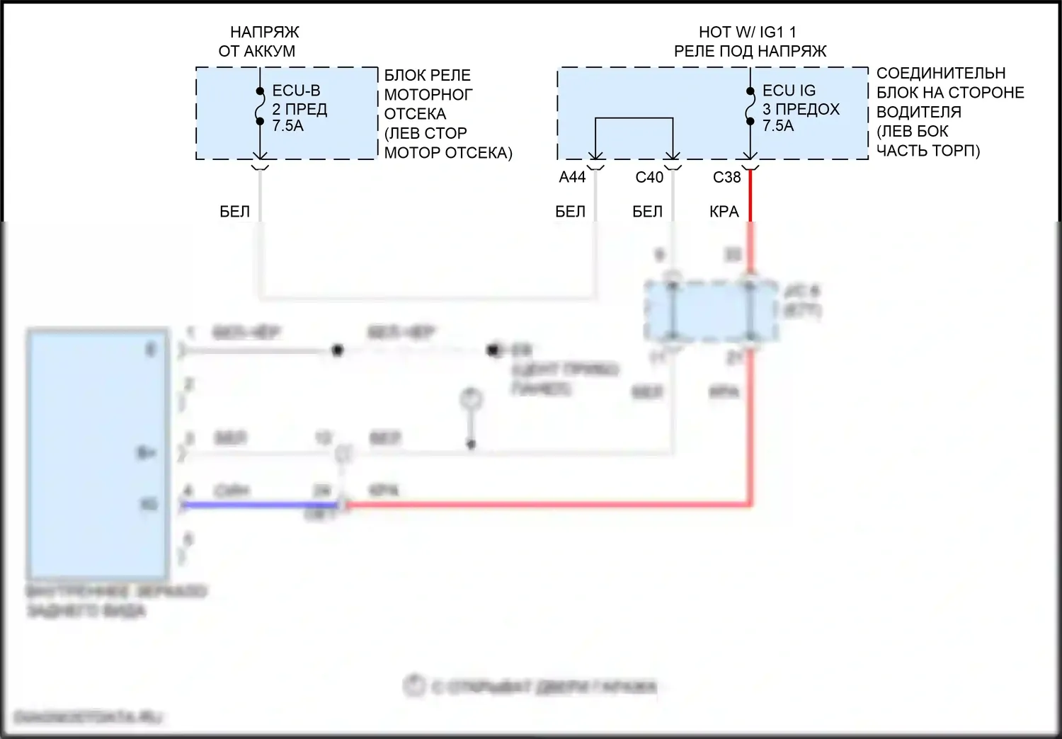 Corolla Toyota XI рестайлинг (2015-2019): Электросхема электрохромного зеркала 