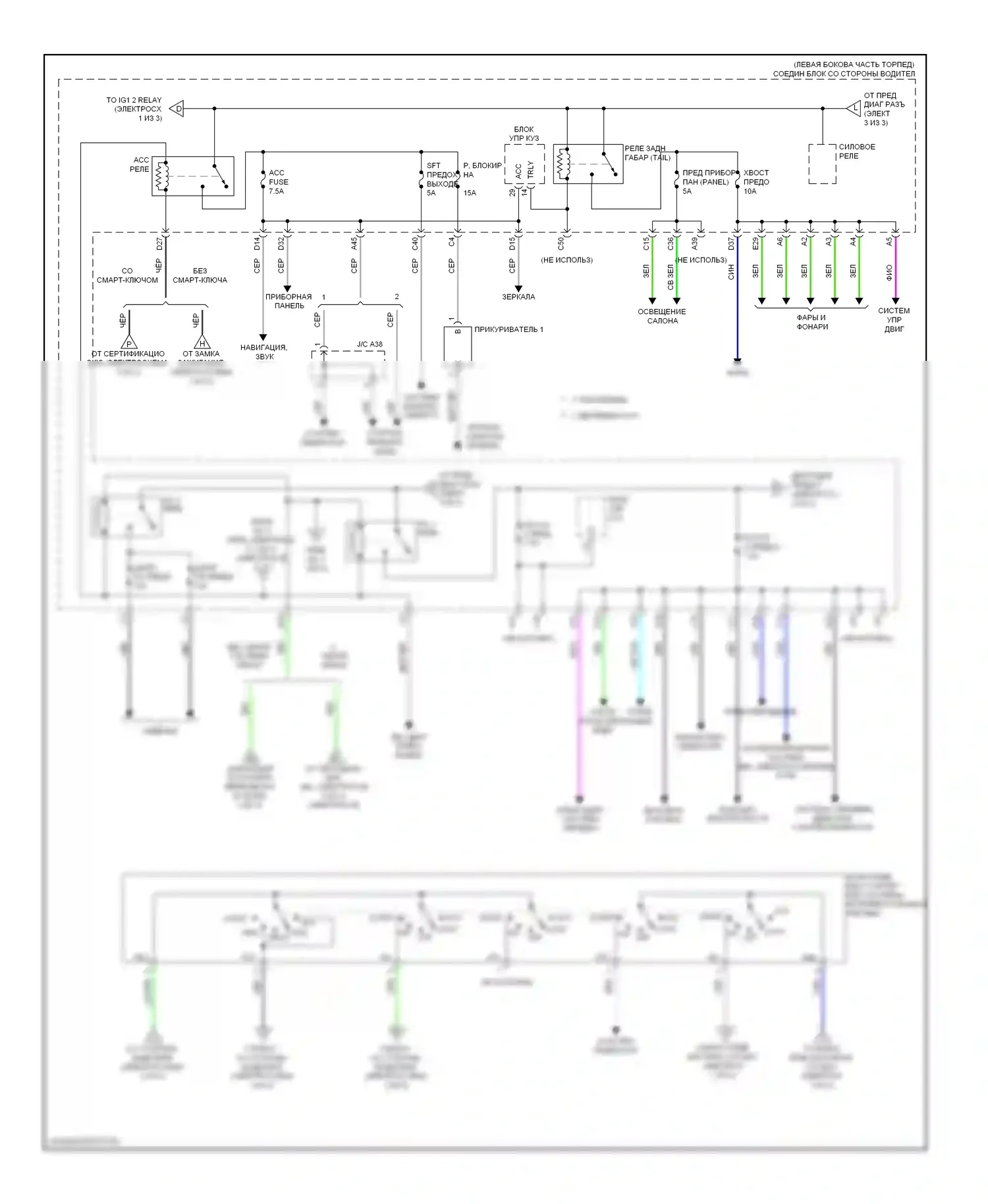 Corolla Toyota XI (2012-2016): Электросхема блока предохранителей реле (2 из 3) 