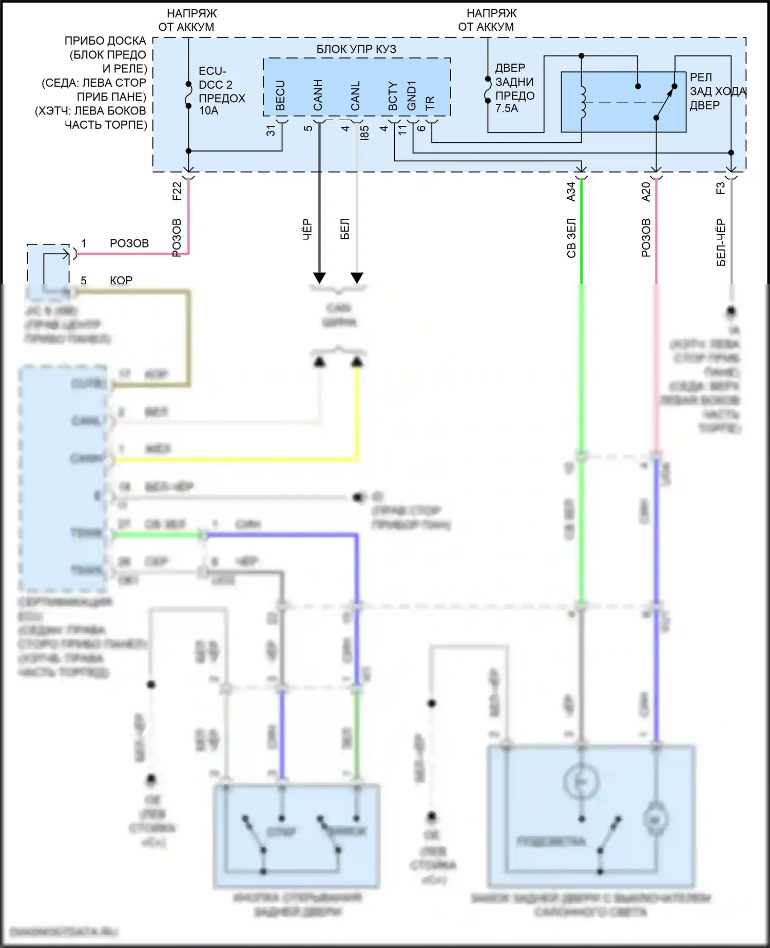 Corolla Toyota XII (2018-2024): Электросхема устройства открывания задней двери 