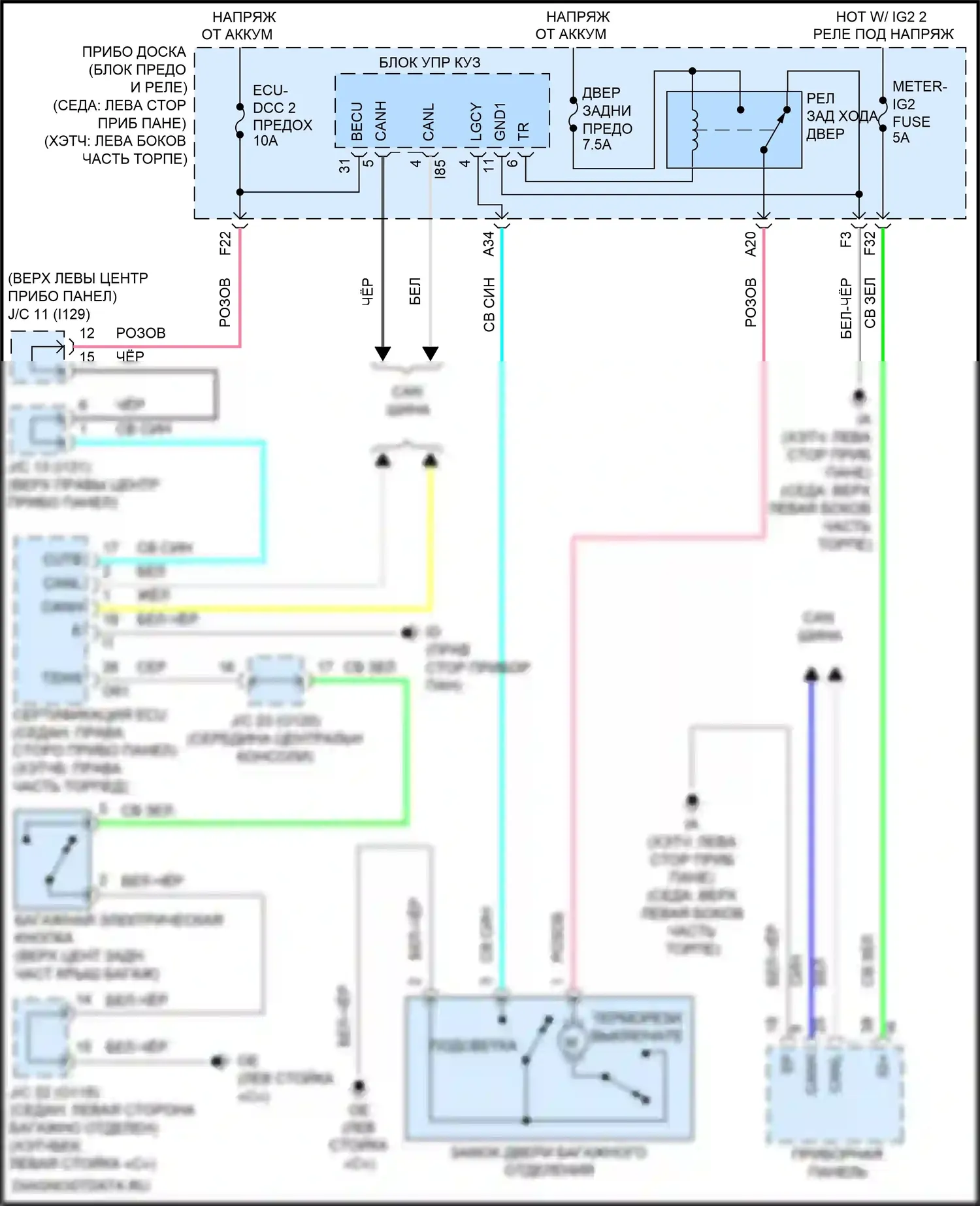 Corolla Toyota XII (2018-2024): Электросхема выпуска двери багажника 