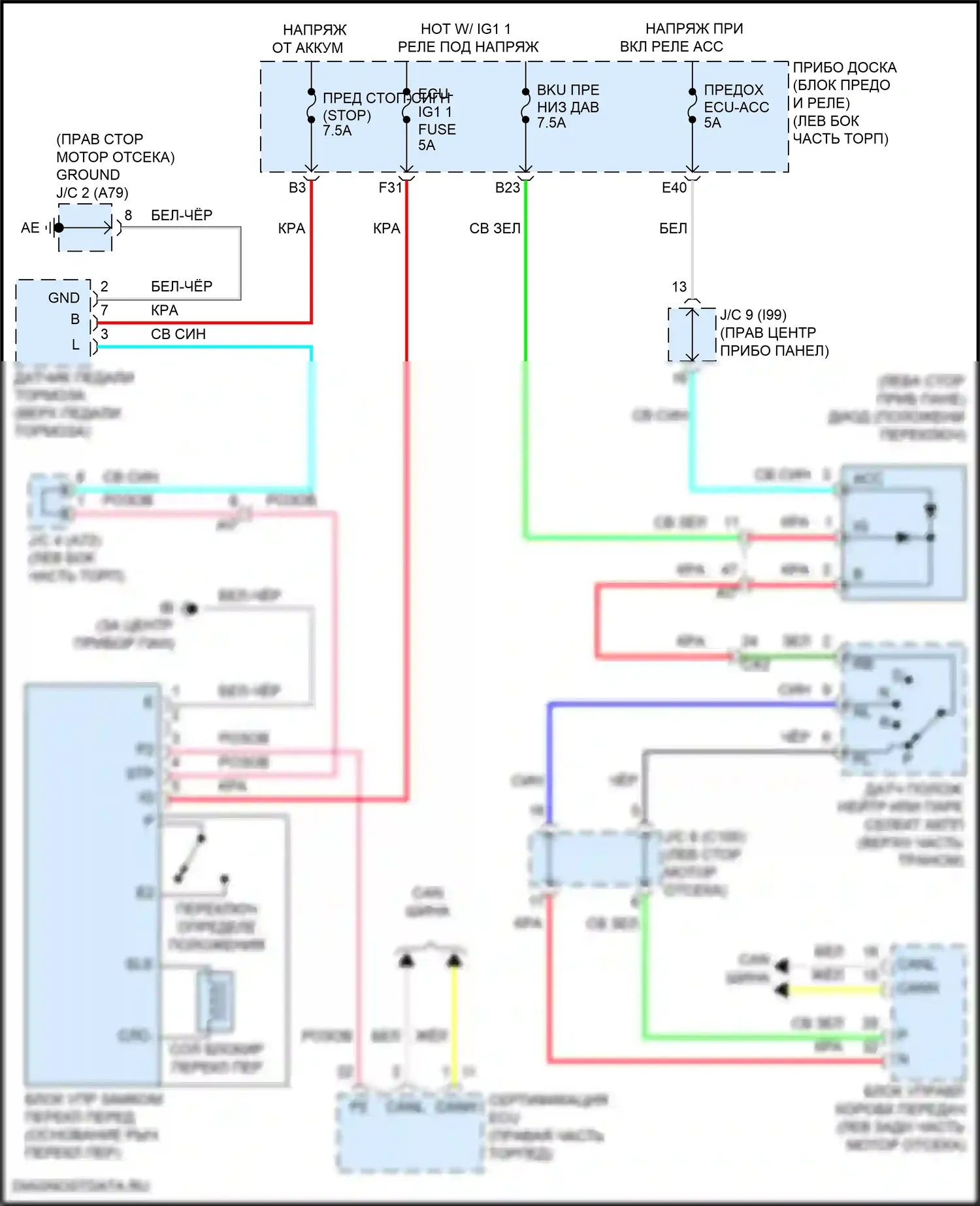 Corolla Toyota XII (2018-2024): Электросхема блокировки селектора, кроме гибридного хэтчбека 
