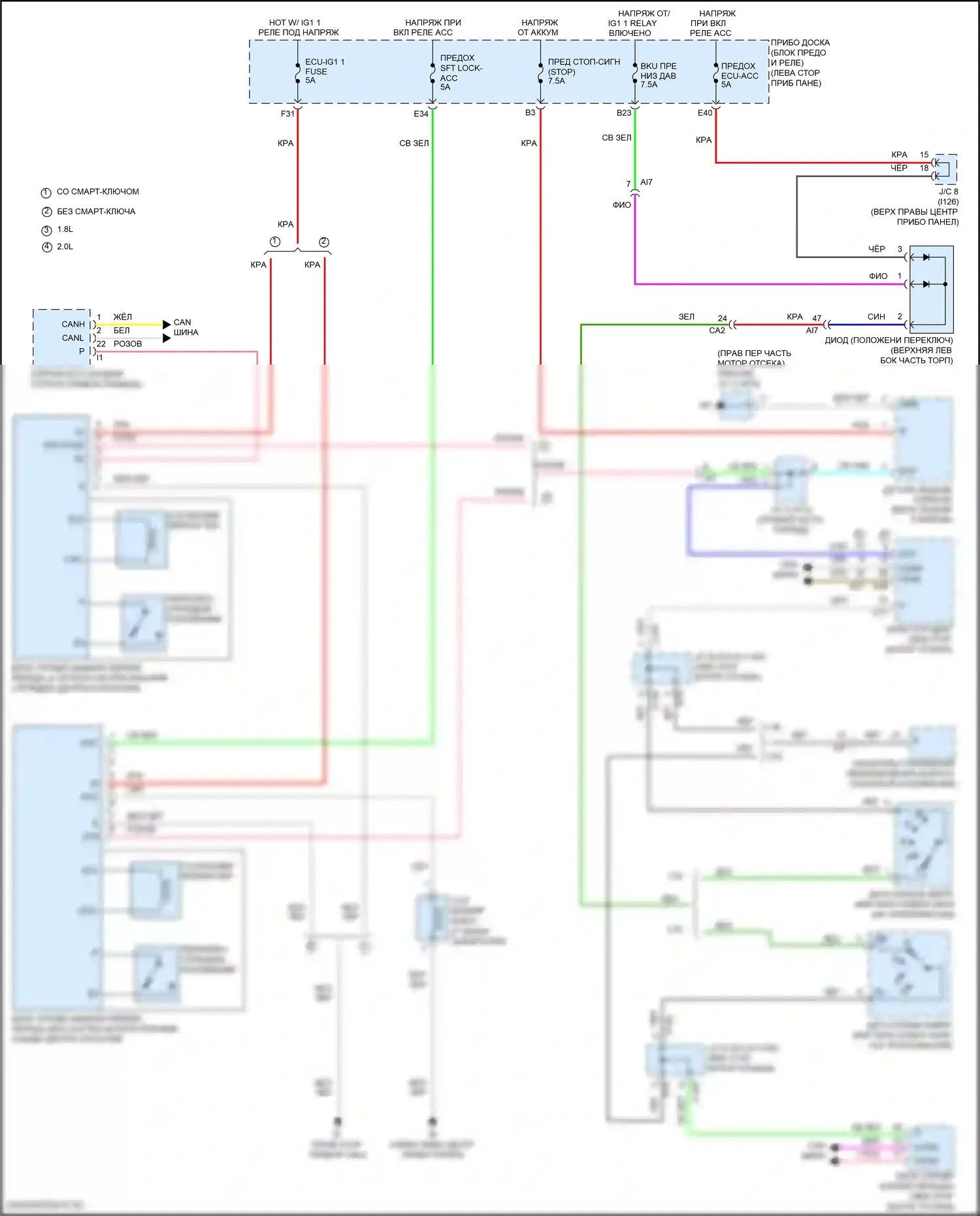 Corolla Toyota XII (2018-2024): Электросхема блокировки селектора, кроме гибридного седана 