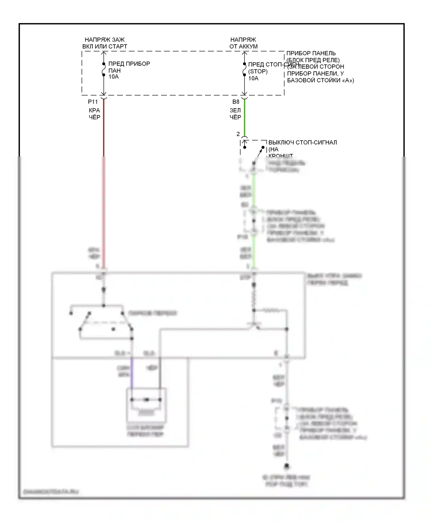 Echo Toyota I (1999-2005): Электросхема блокировки селектора 
