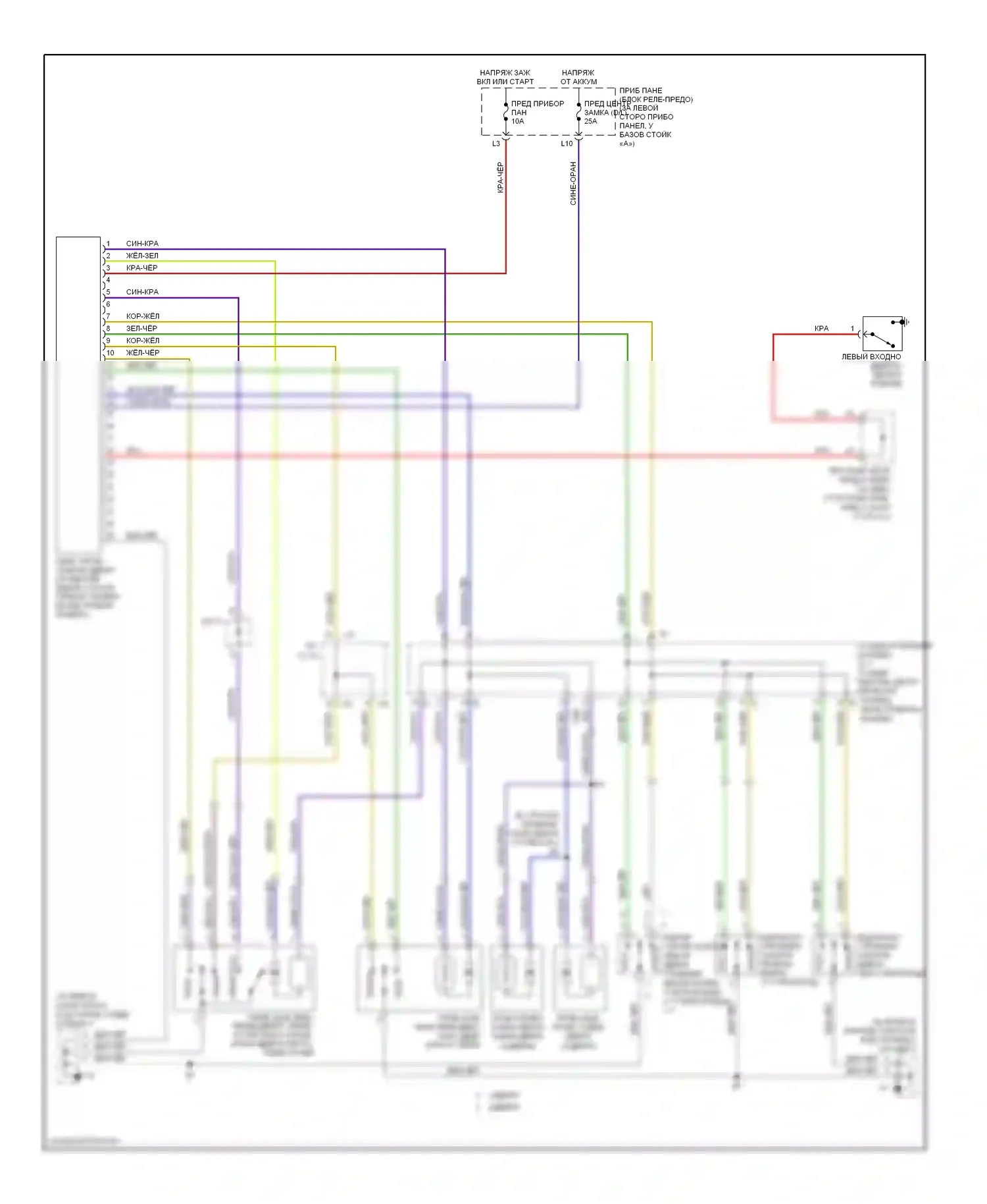 Echo Toyota I (1999-2005): Электросхема центрального замка, без ключа 