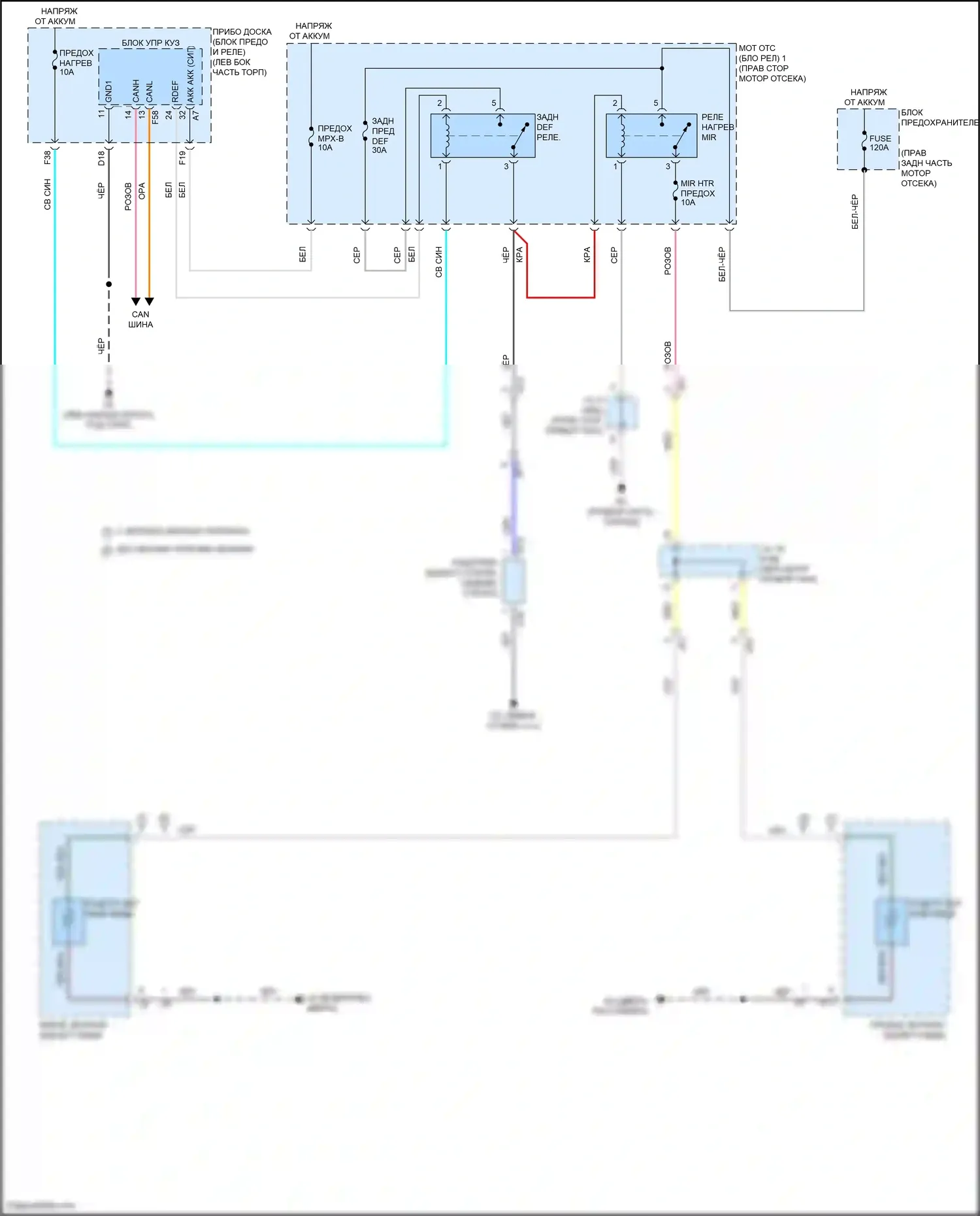 GR86 Toyota I (2021-2024): Электросхема подогрева стекол 