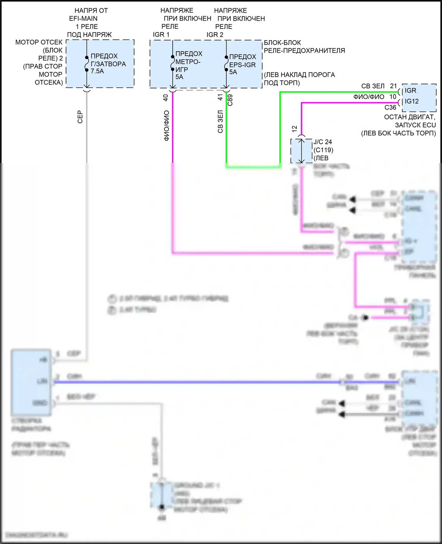 Grand Highlander Toyota I (2023-2024): Электросхема створки решетки 