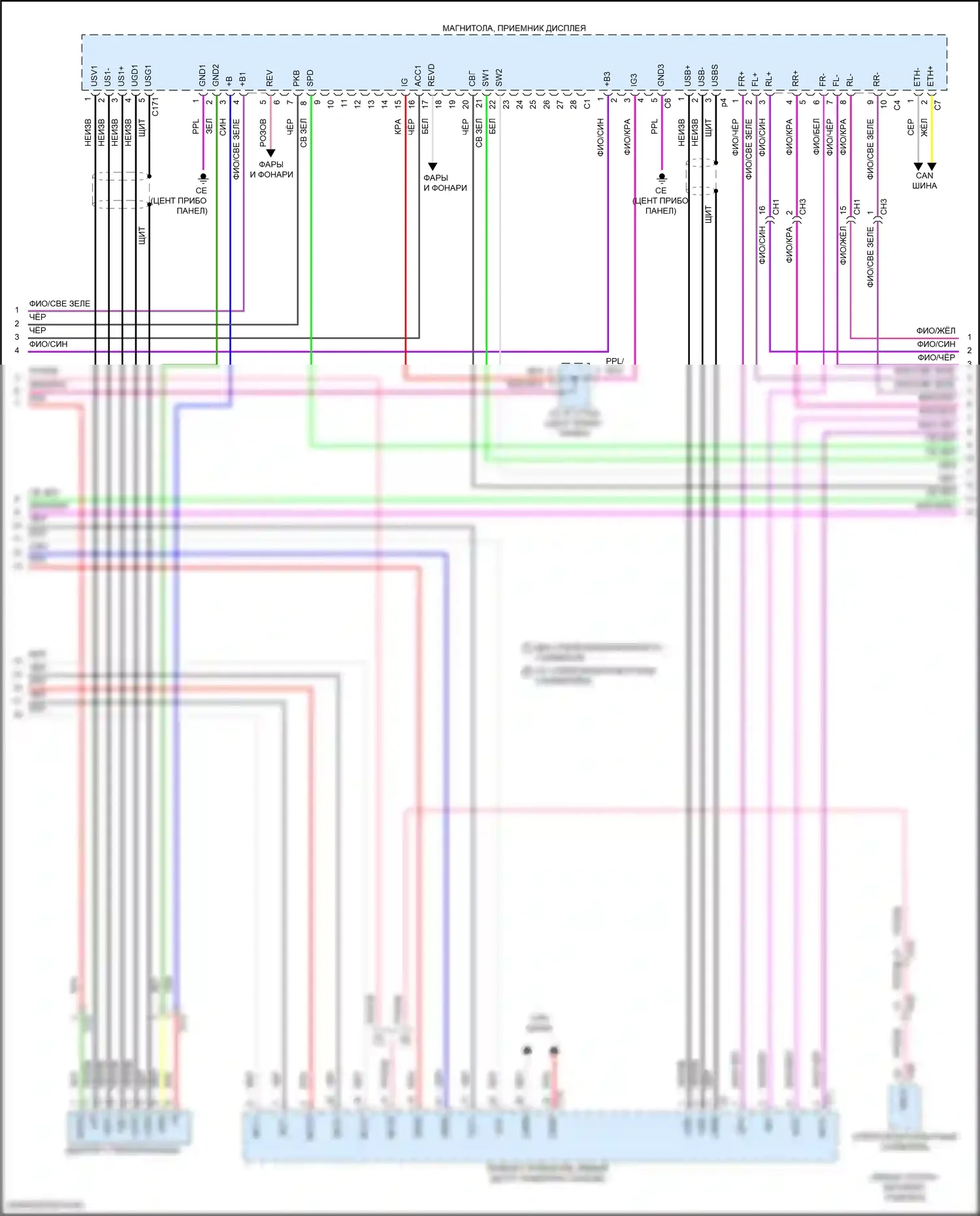 Grand Highlander Toyota I (2023-2024): Электросхема магнитолы, со встроенным усилителем (2 из 3) 