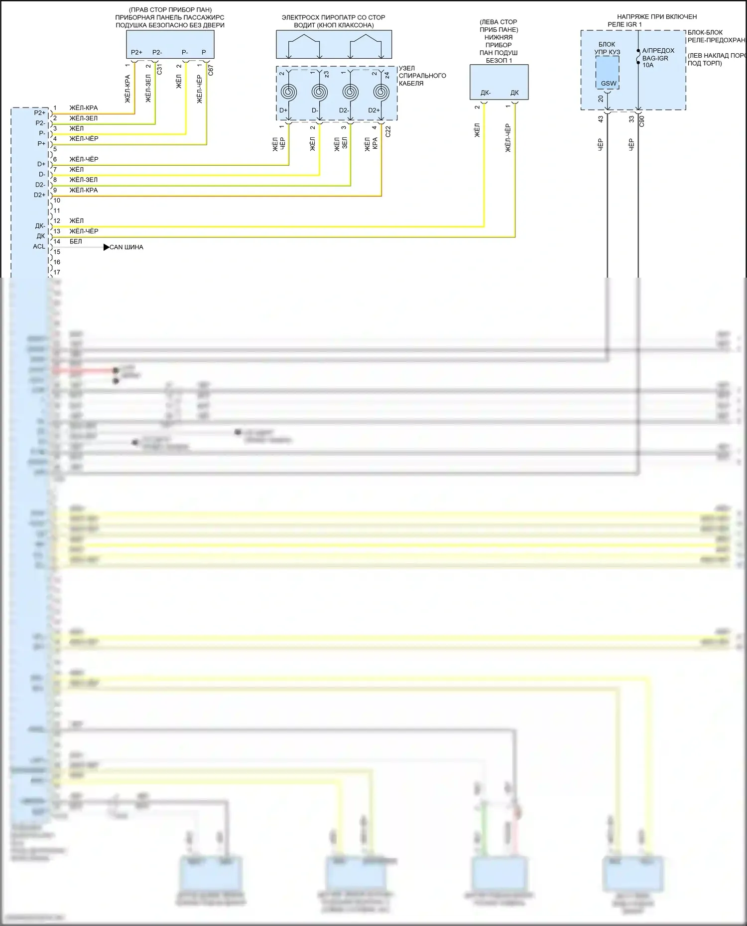 Grand Highlander Toyota I (2023-2024): Электросхема подушек безопасности (1 из 3) 