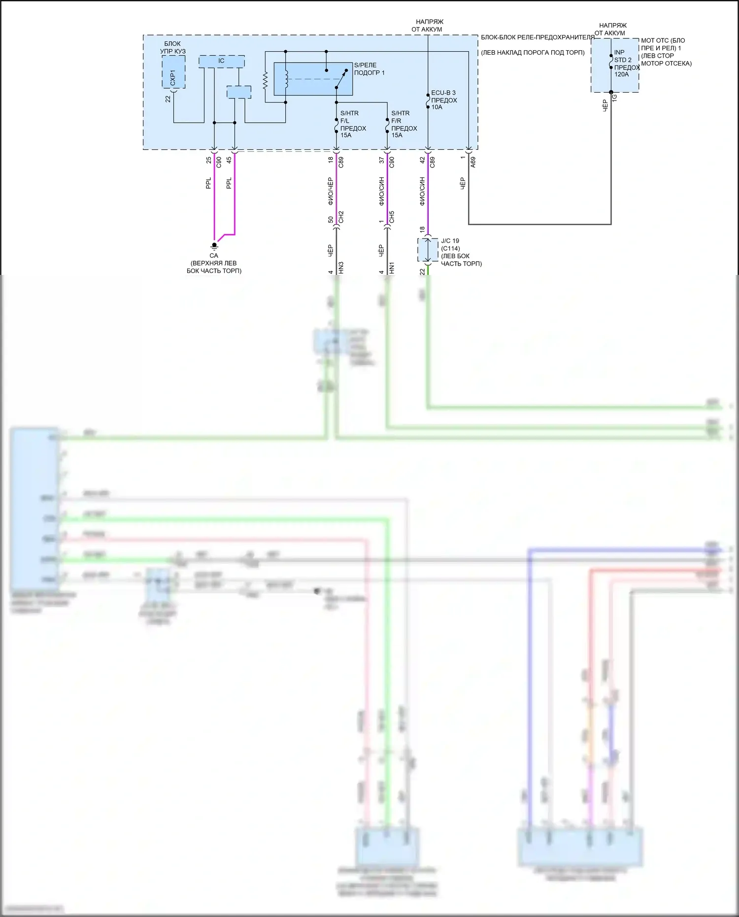 Grand Highlander Toyota I (2023-2024): Электросхема передних обогреваемых сидений, с сиденьем климат-контроля (1 из 2) 