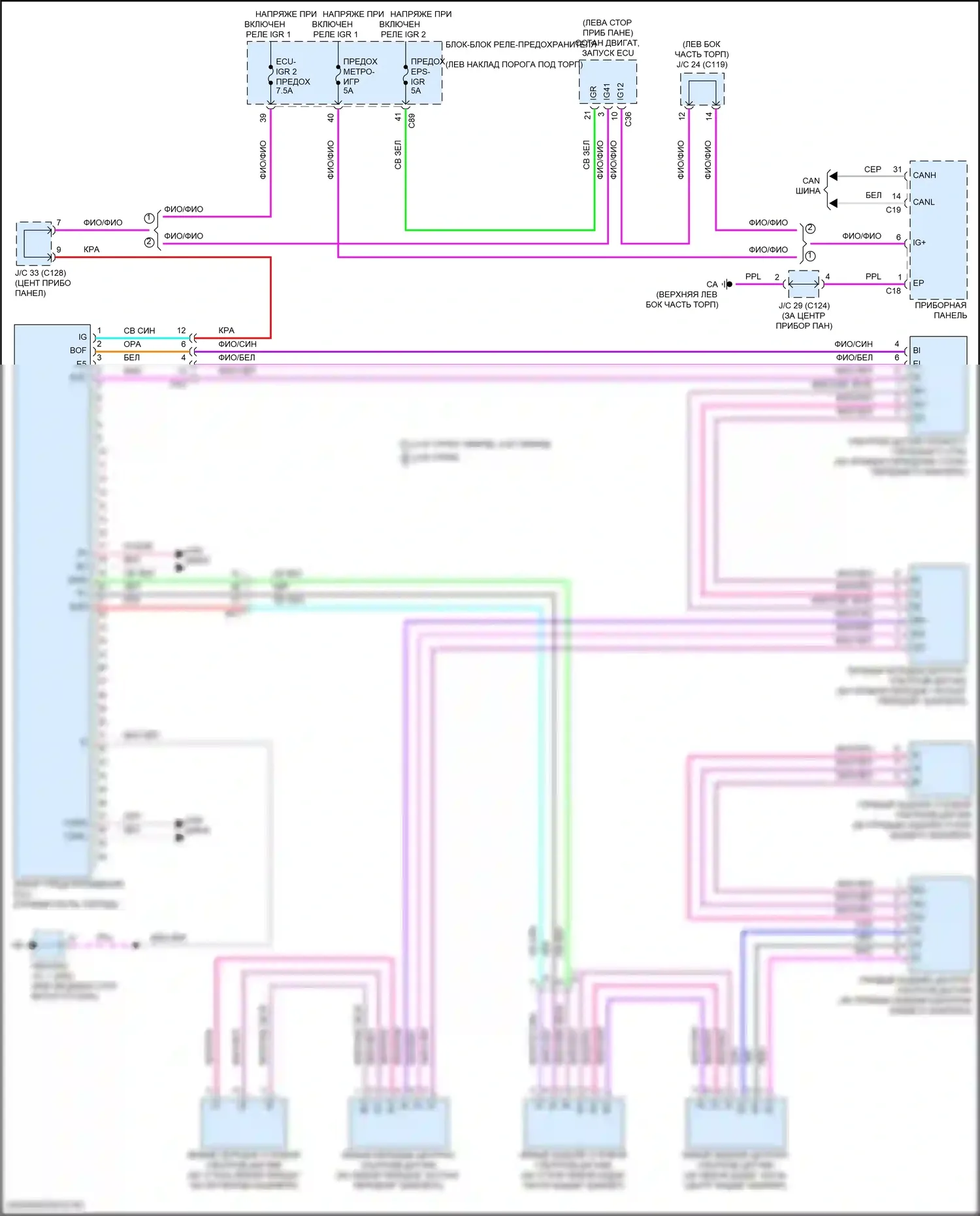 Grand Highlander Toyota I (2023-2024): Электросхема парктроника, без панорамного 
