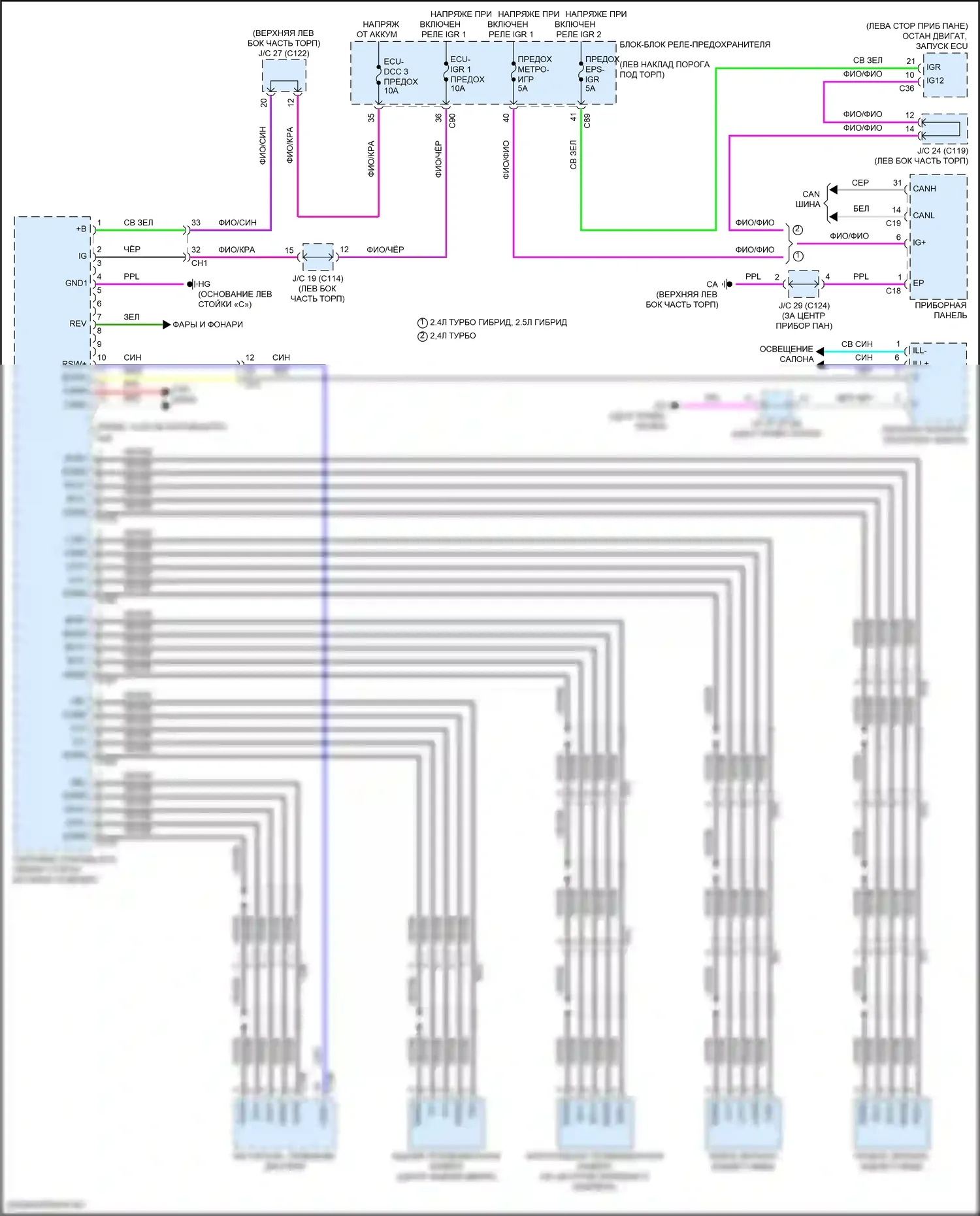 Grand Highlander Toyota I (2023-2024): Электросхема парктроника, с панорамным 