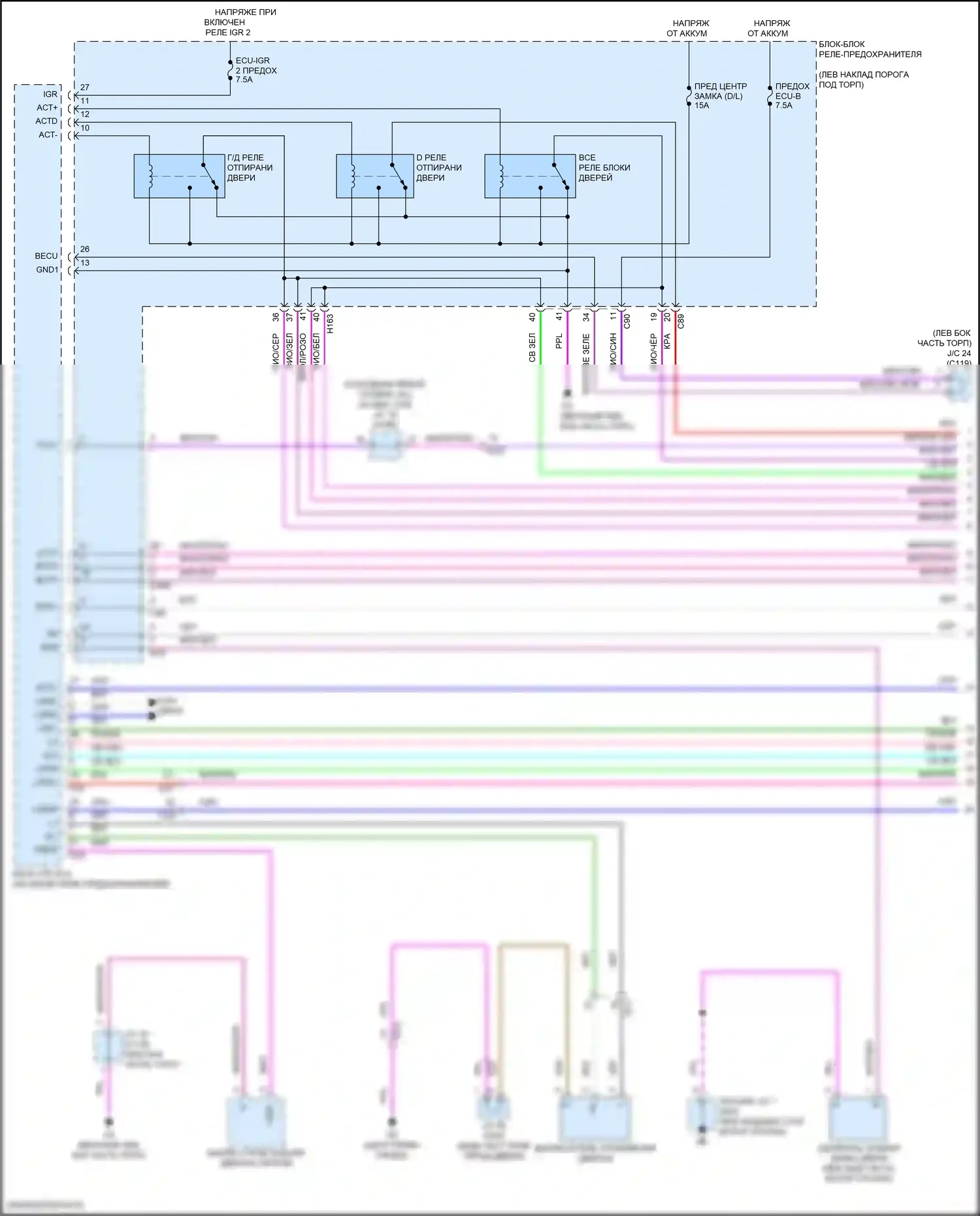 Grand Highlander Toyota I (2023-2024): Электросхема центрального замка, без системы интеллектуальных ключей (1 из 3) 