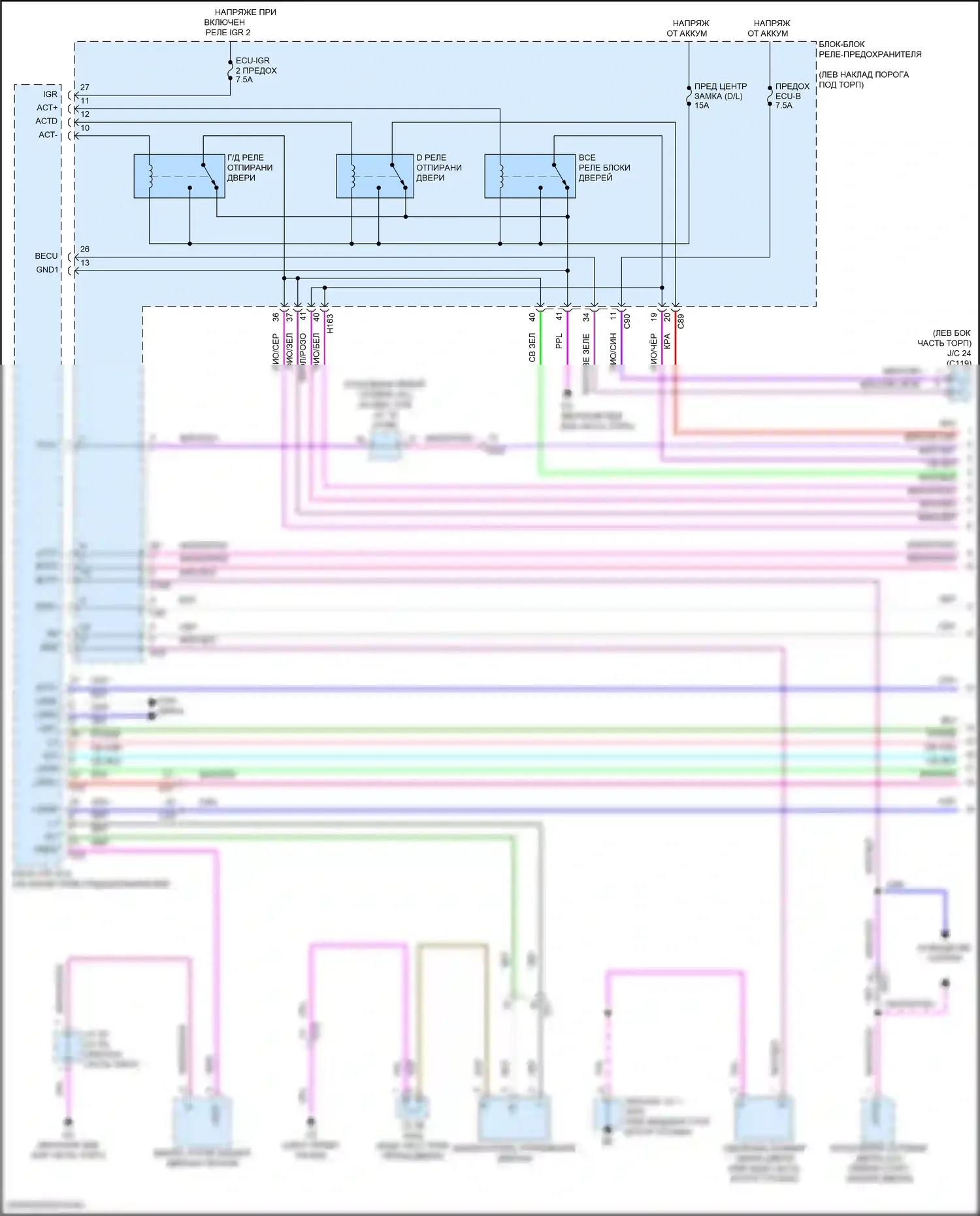 Grand Highlander Toyota I (2023-2024): Электросхема центрального замка, с интеллектуальной системой ключей (1 из 6) 