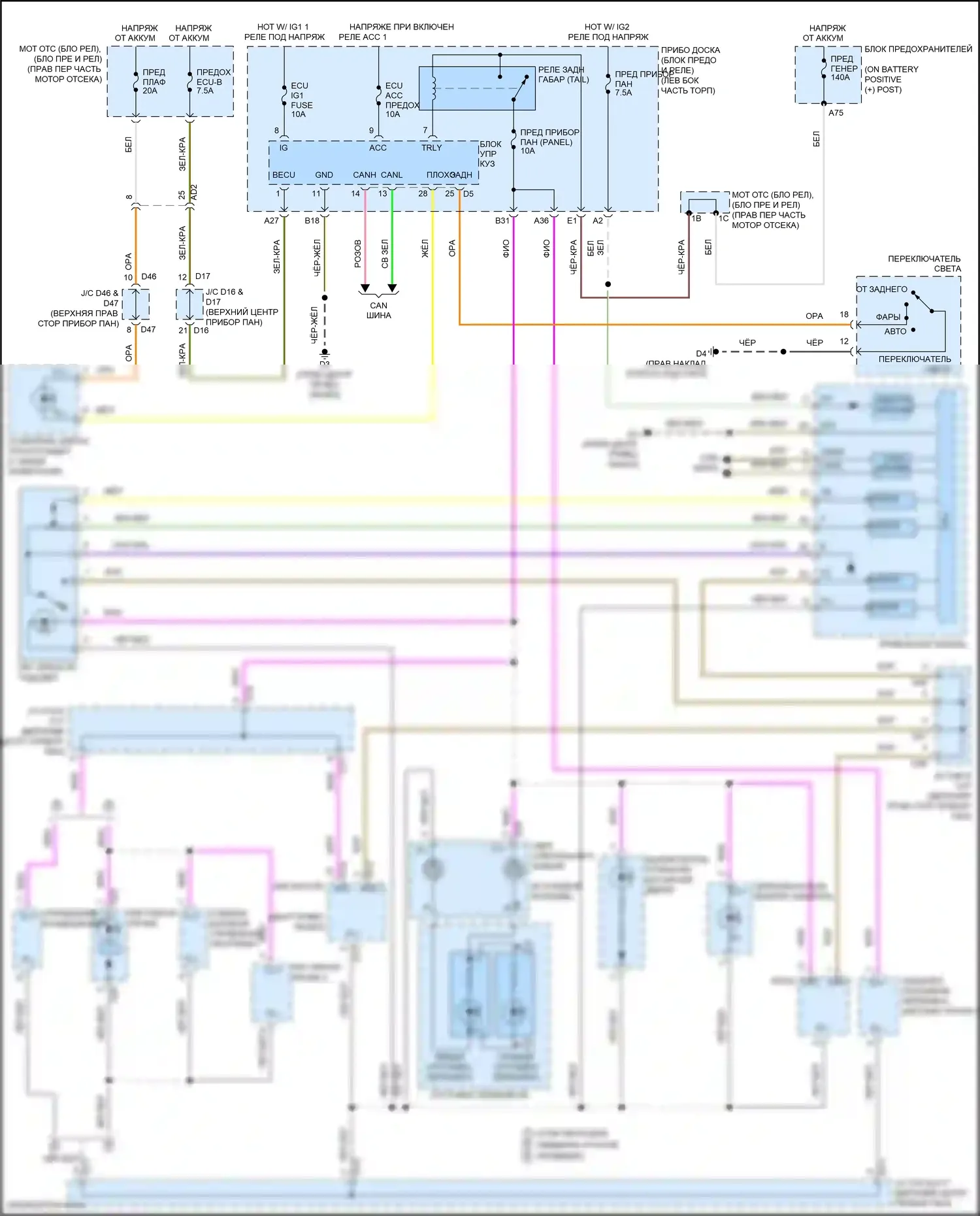 GT86 Toyota I рестайлинг (2016-2024): Электросхема подсветки приборной панели 