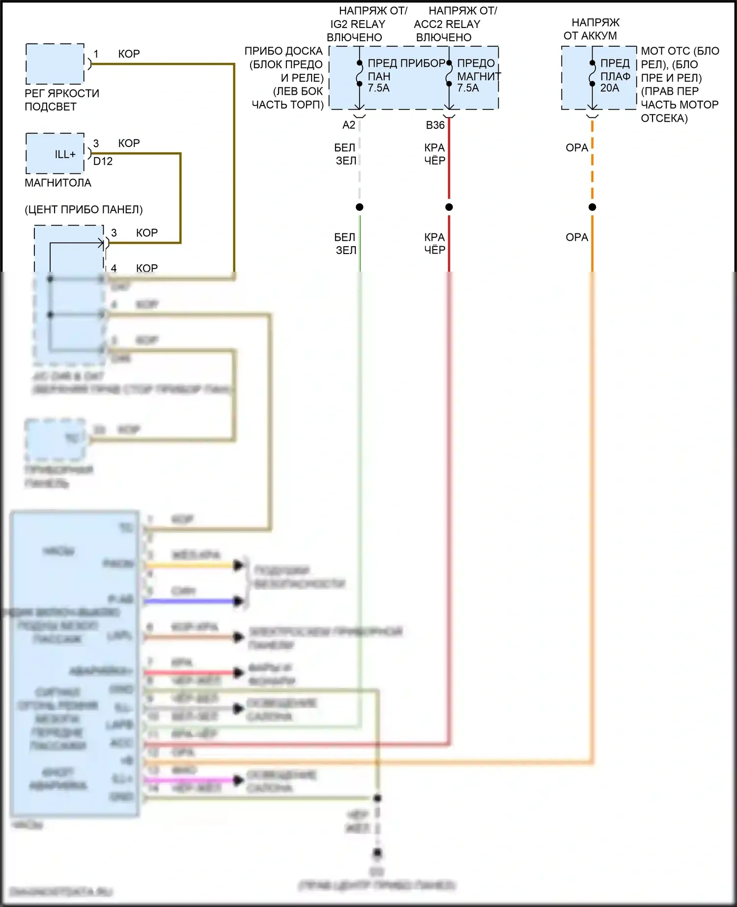 GT86 Toyota I рестайлинг (2016-2024): Электросхема часов 