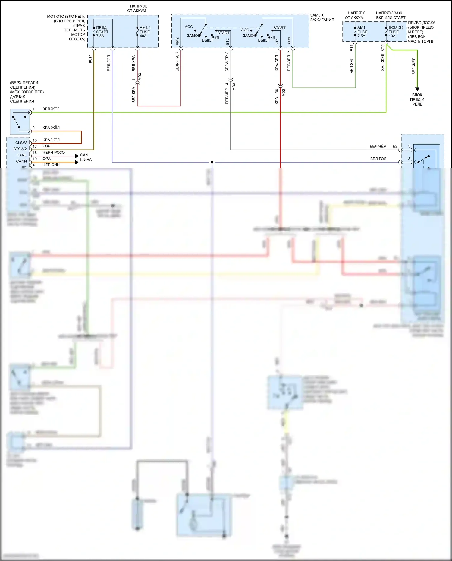 GT86 Toyota I рестайлинг (2016-2024): Электросхема стартера, без смарт-ключа 