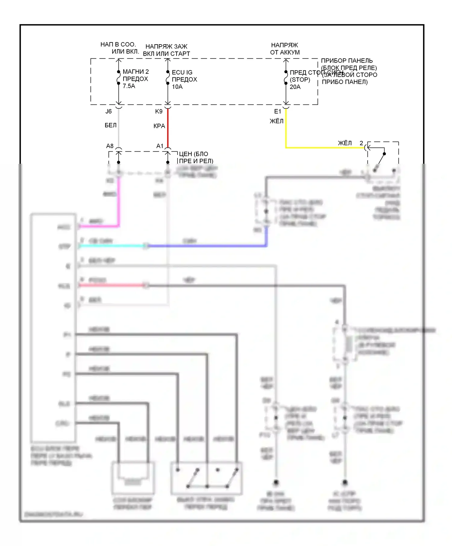 Highlander Toyota I рестайлинг (2003-2007): Электросхема блокировки селектора 