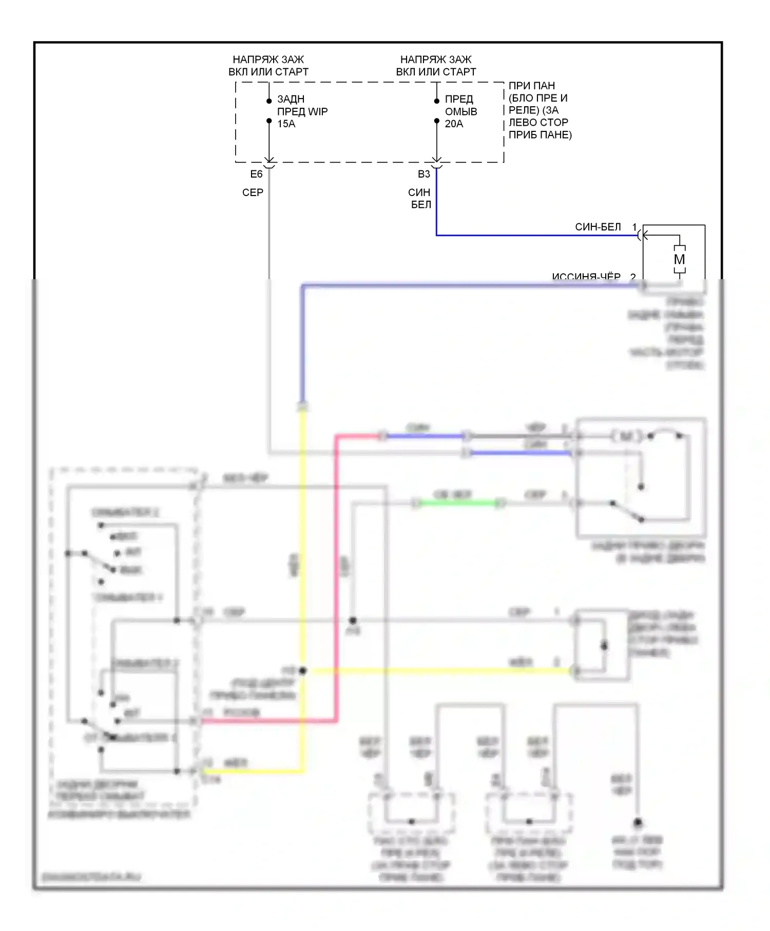 Highlander Toyota I рестайлинг (2003-2007): Электросхема задних дворников и омывателей 