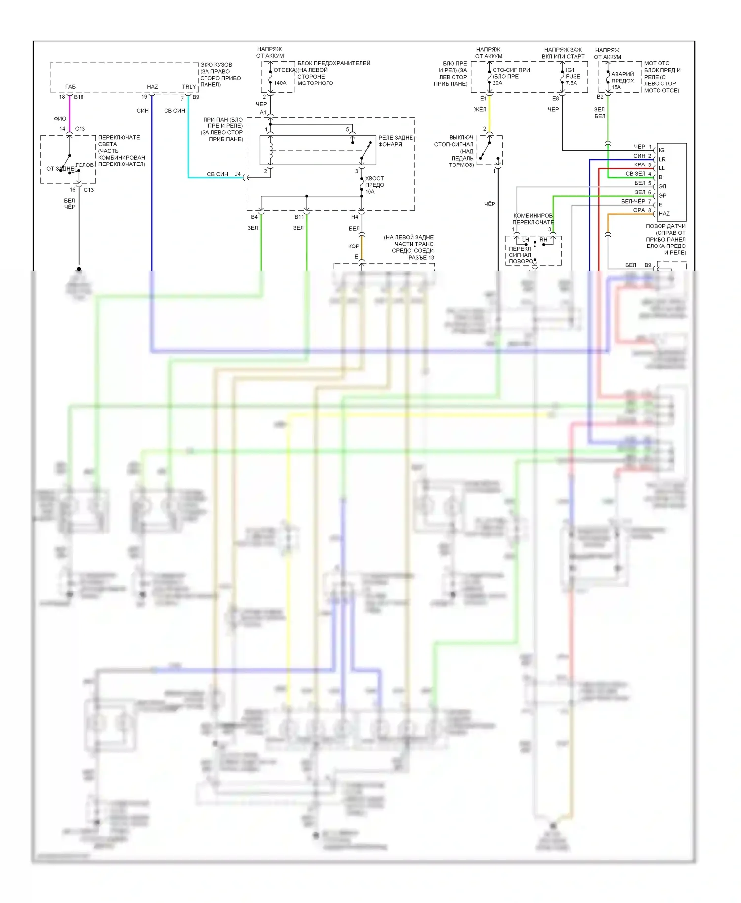 Highlander Toyota I рестайлинг (2003-2007): Электросхема фар и фонарей 