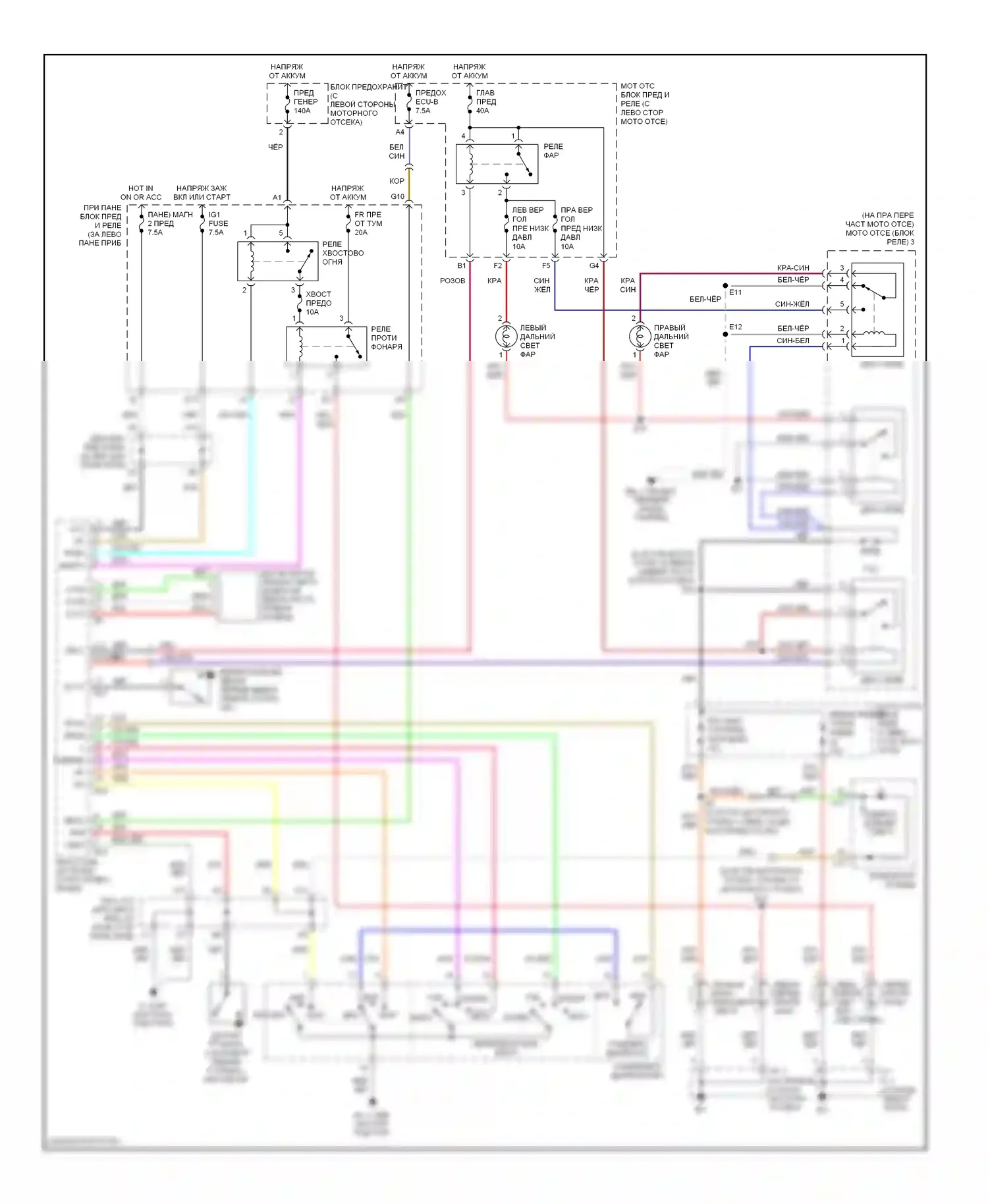 Highlander Toyota I рестайлинг (2003-2007): Электросхема фар, с дрелью 