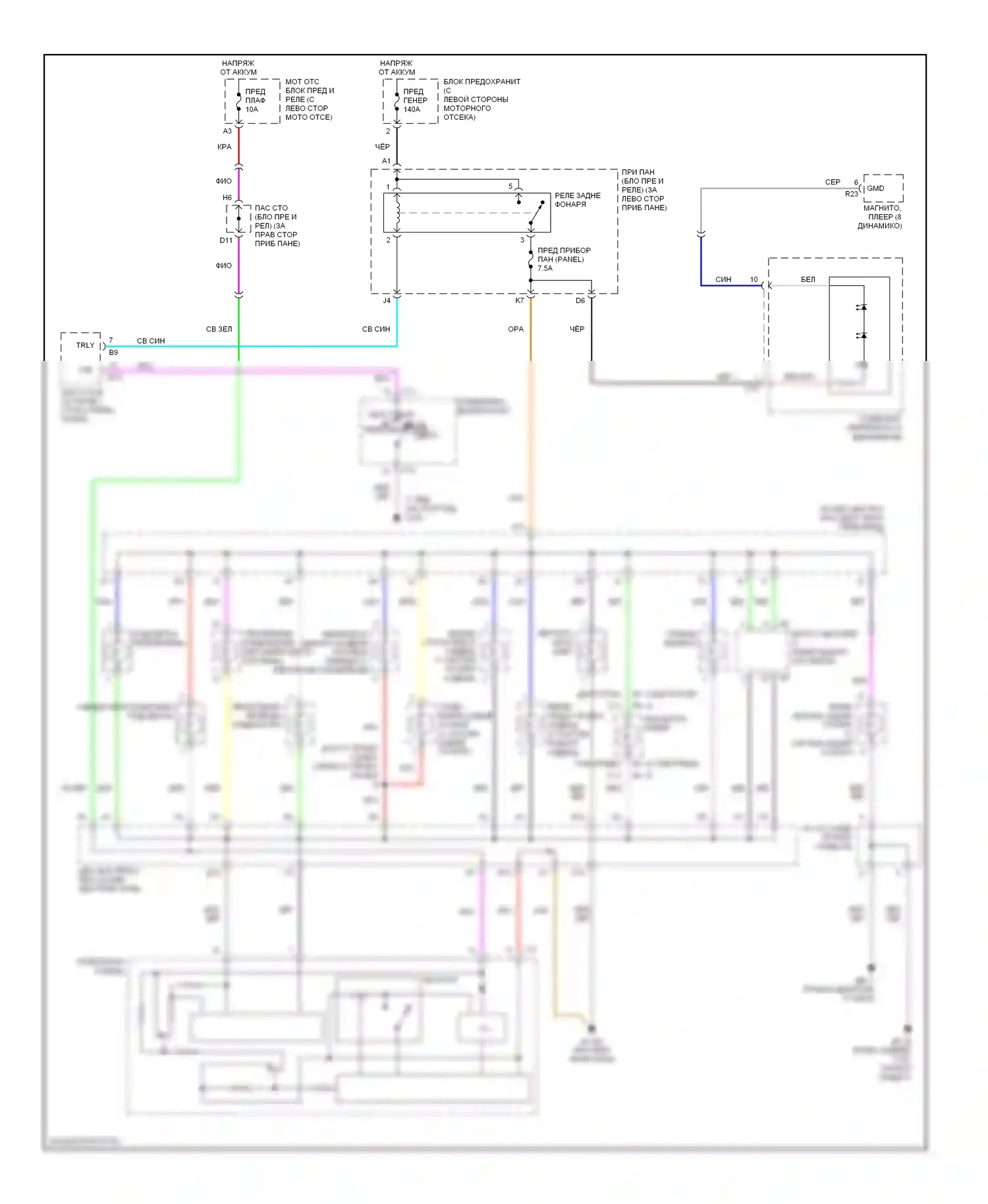 Highlander Toyota I рестайлинг (2003-2007): Электросхема подсветки приборной панели 