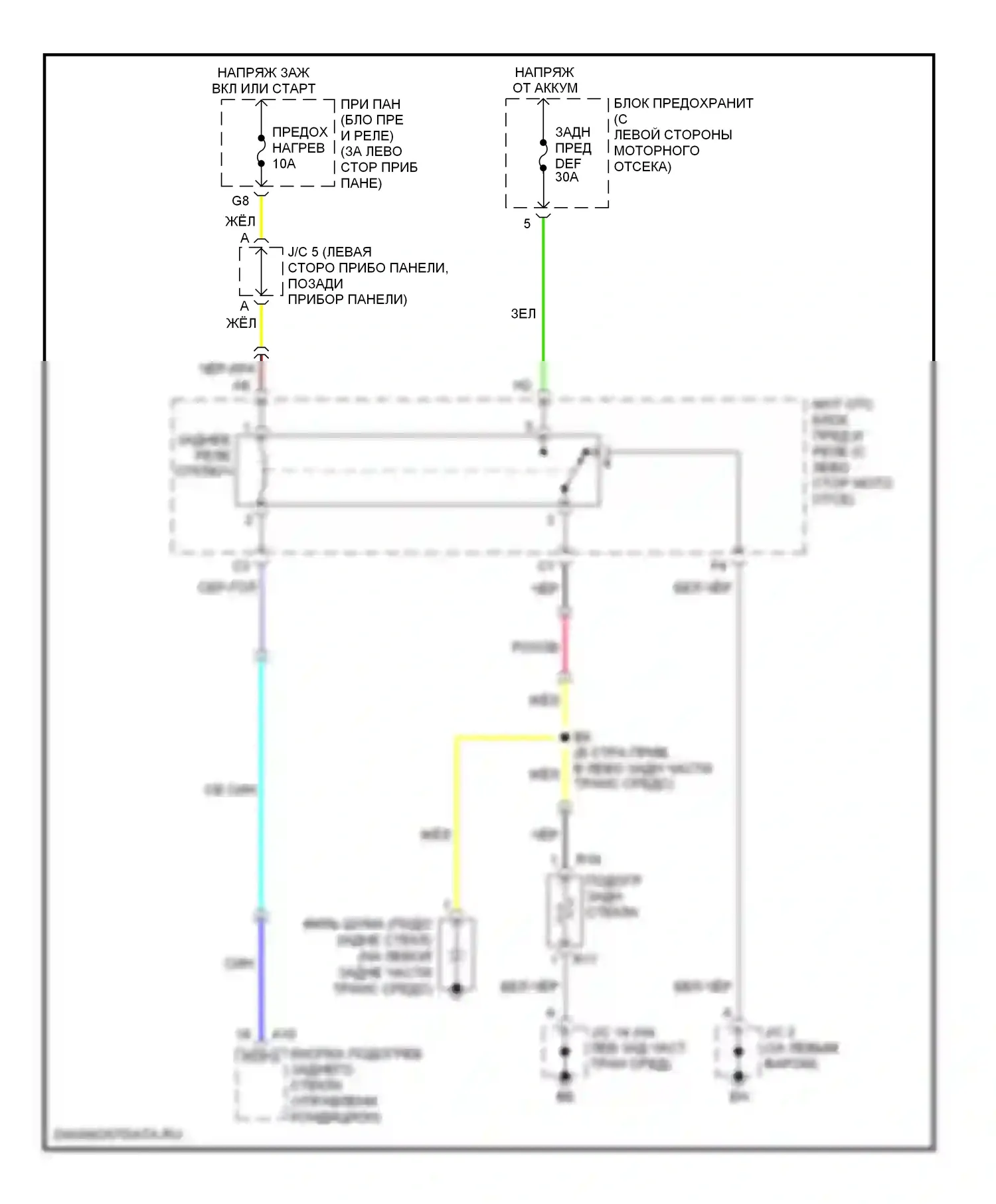 Highlander Toyota I рестайлинг (2003-2007): Электросхема заднего подогрева 