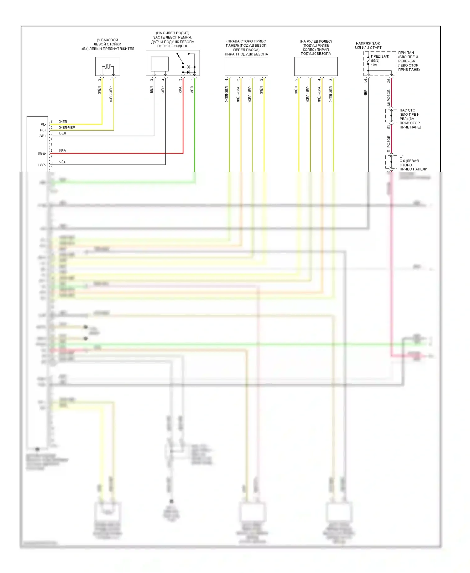 Highlander Toyota I рестайлинг (2003-2007): Электросхема подушек безопасности, без боковой подушки безопасности (1 из 2) 