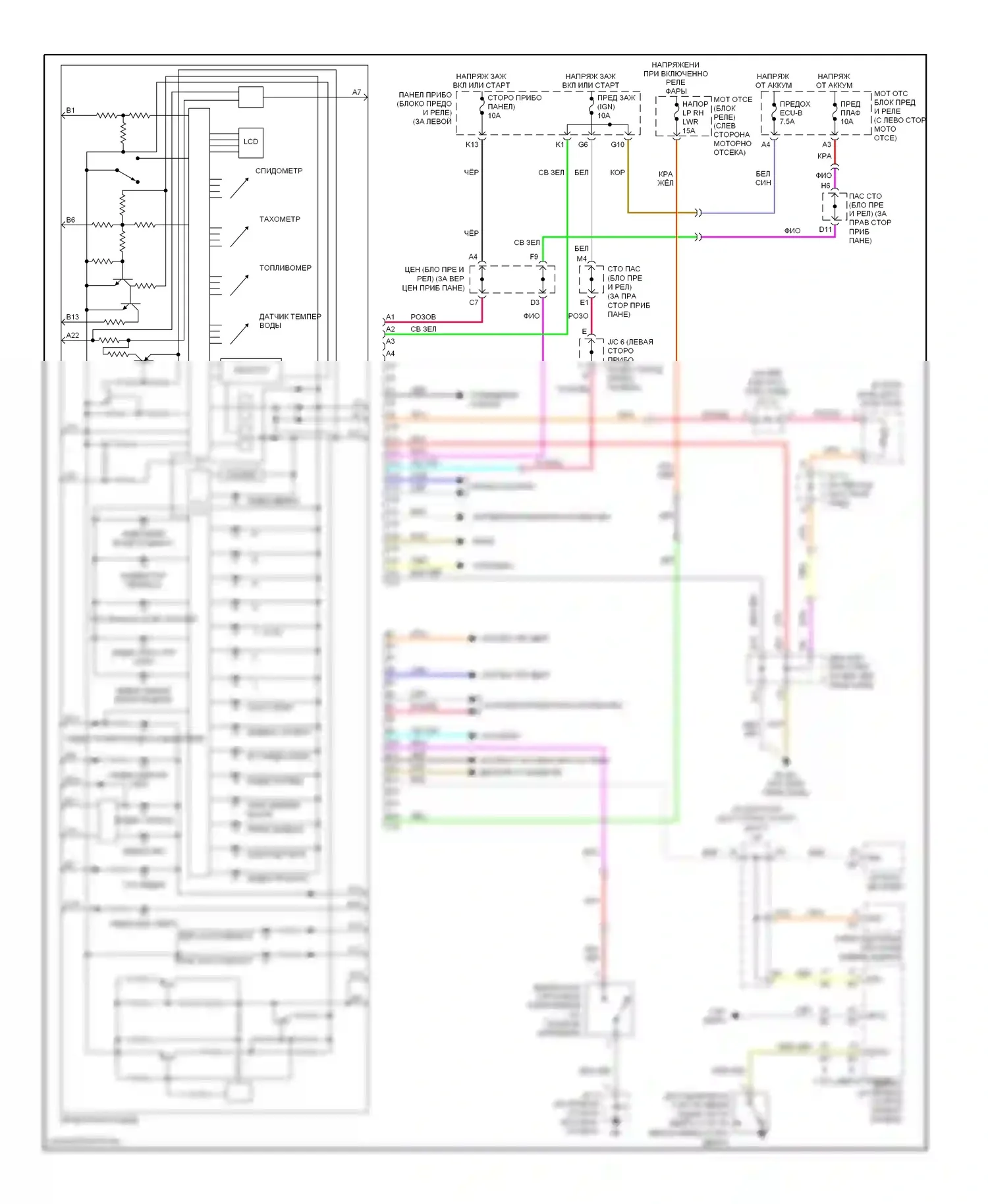 Highlander Toyota I рестайлинг (2003-2007): Электросхема приборной панели 