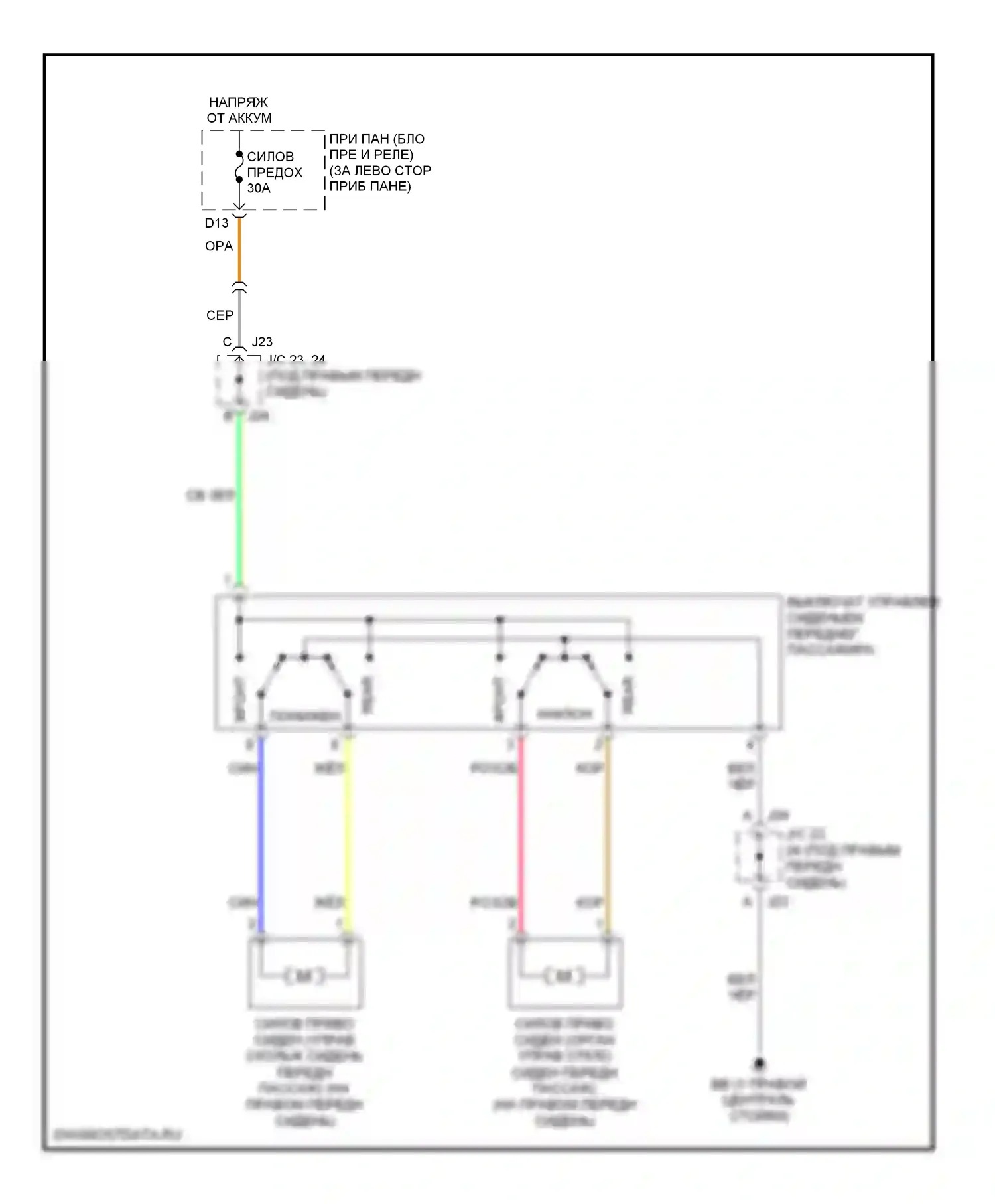 Highlander Toyota I рестайлинг (2003-2007): Электросхема сиденья питания для пассажиров 
