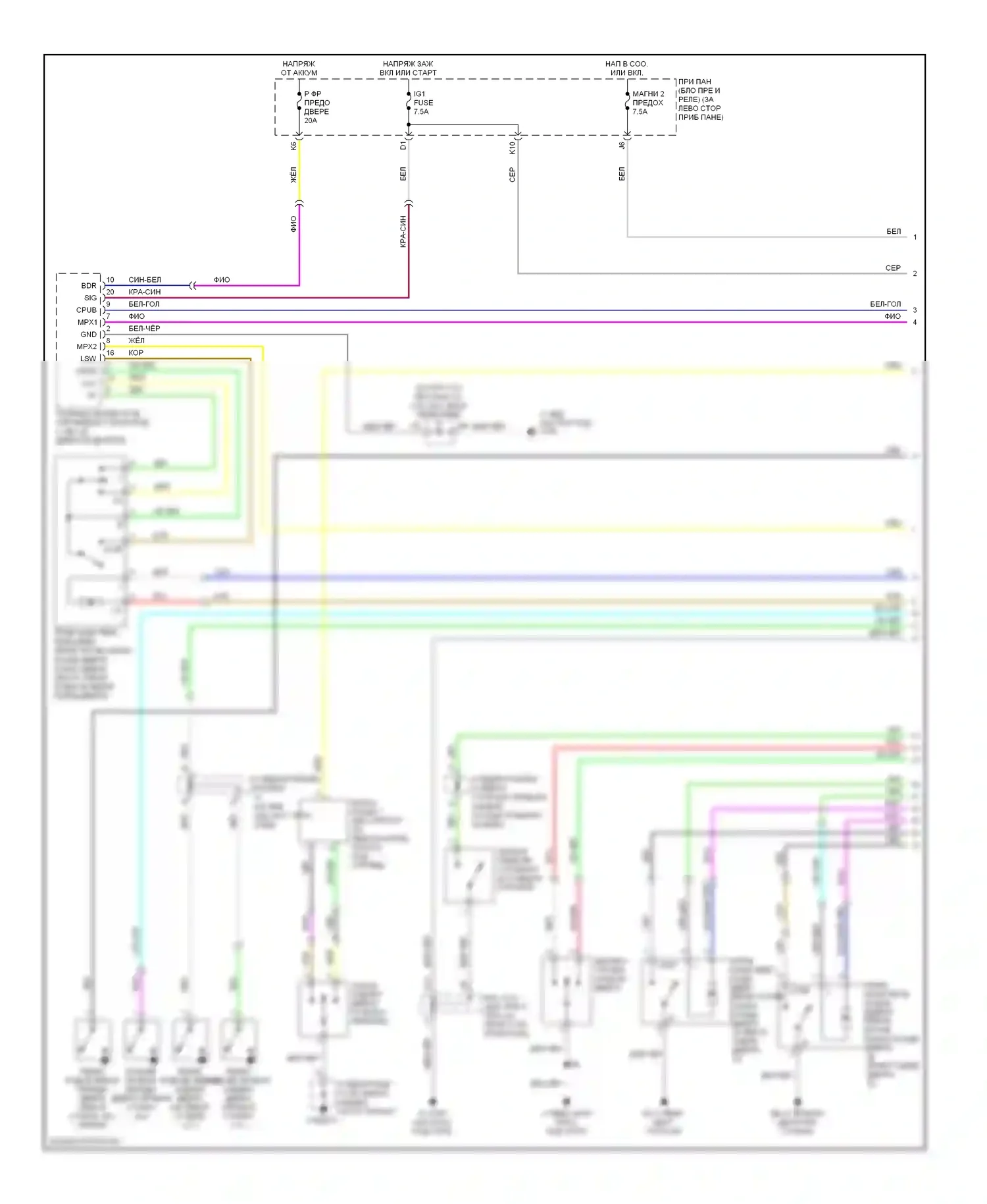 Highlander Toyota I рестайлинг (2003-2007): Электросхема центрального замка, без ключа (1 из 2) 