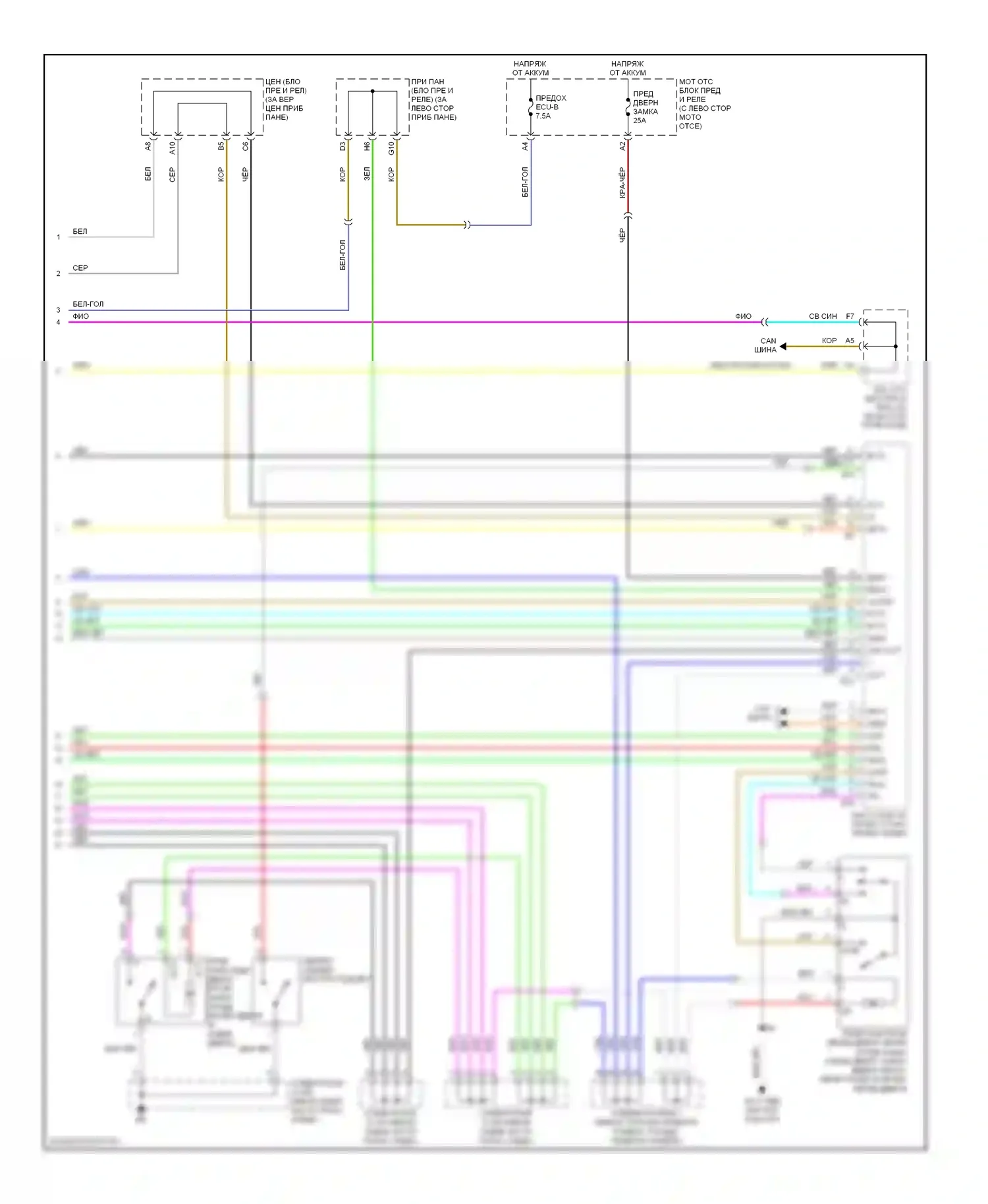 Highlander Toyota I рестайлинг (2003-2007): Электросхема центрального замка, без ключа (2 из 2) 