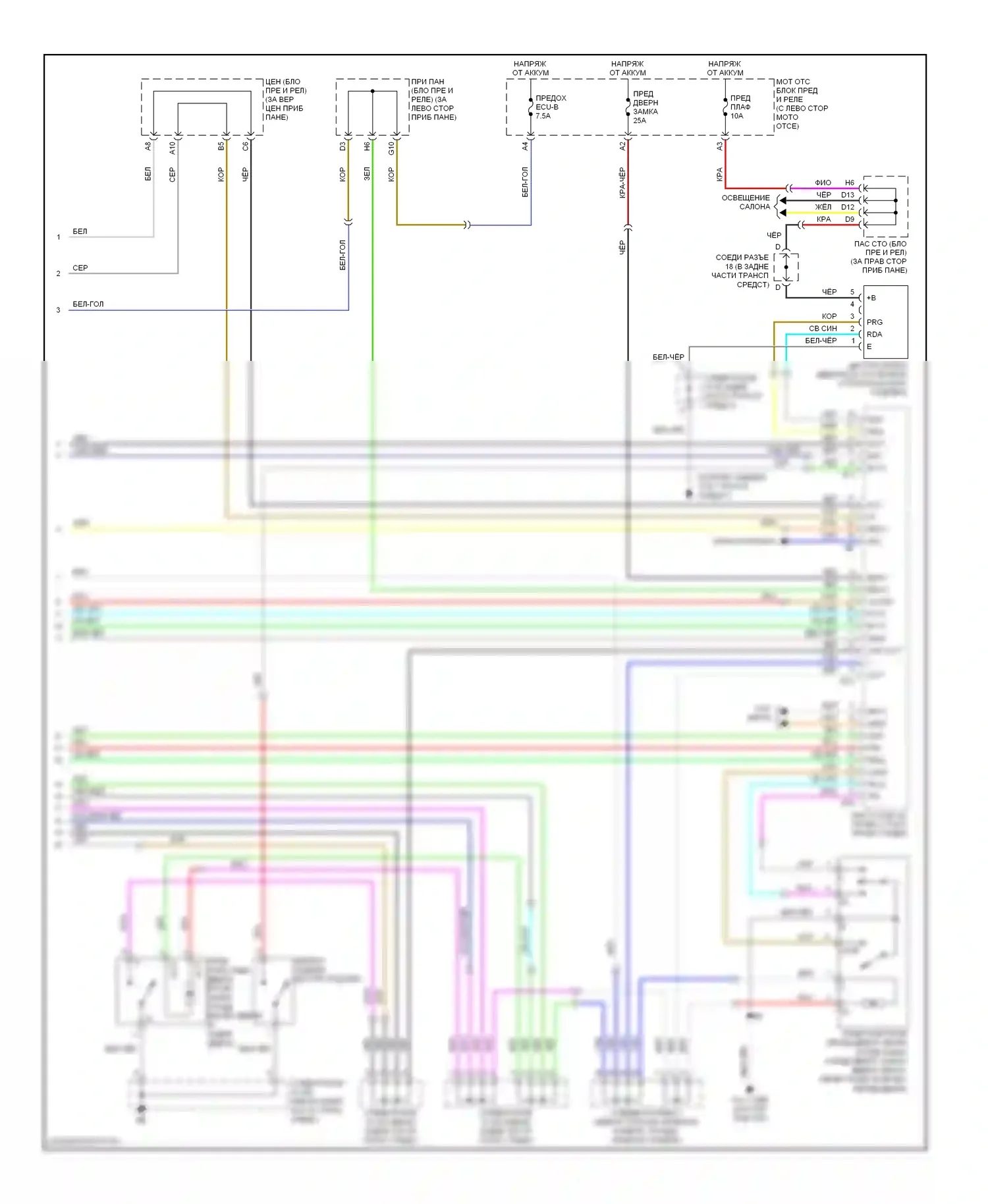 Highlander Toyota I рестайлинг (2003-2007): Электросхема центрального замка, с бесключевым доступом (2 из 2) 