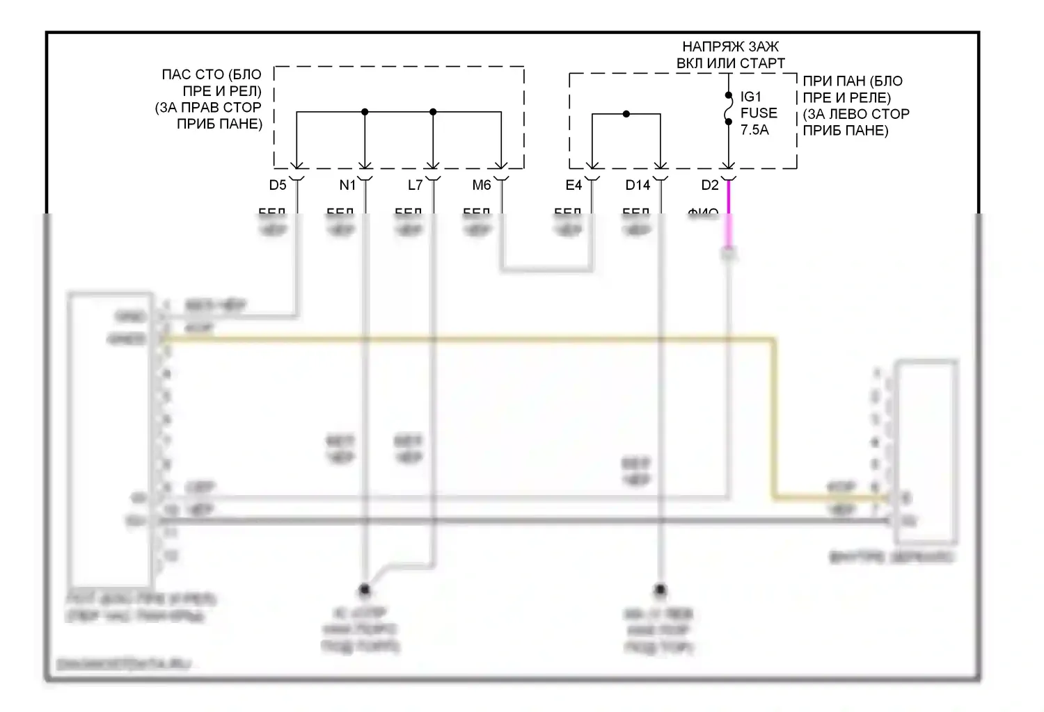 Highlander Toyota I рестайлинг (2003-2007): Электросхема электрохромного зеркала 