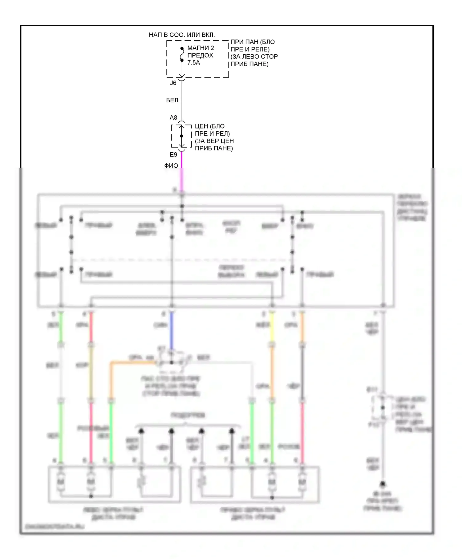 Highlander Toyota I рестайлинг (2003-2007): Электросхема управления зеркалами заднего вида 
