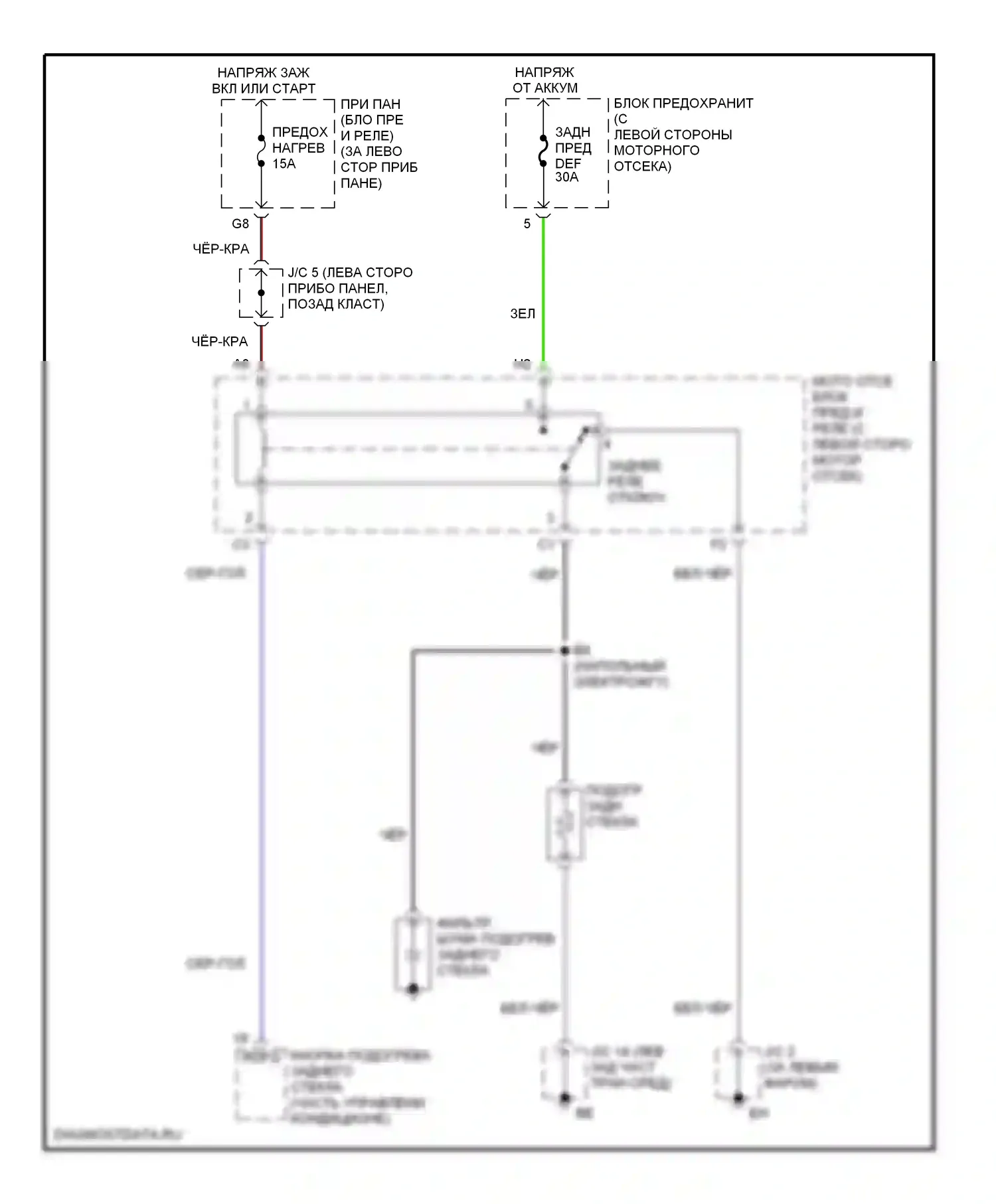 Highlander Toyota I (2001-2003): Электросхема заднего подогрева 