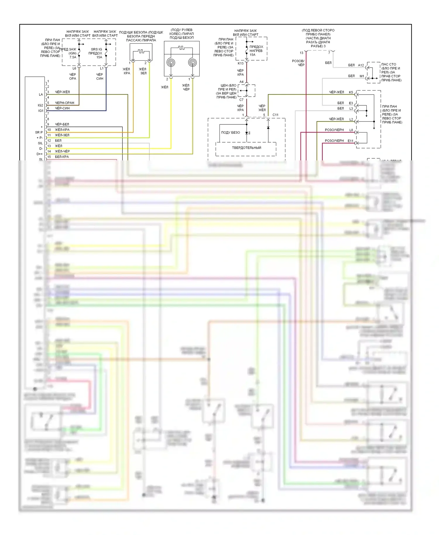 Highlander Toyota I (2001-2003): Электросхема подушек безопасности 