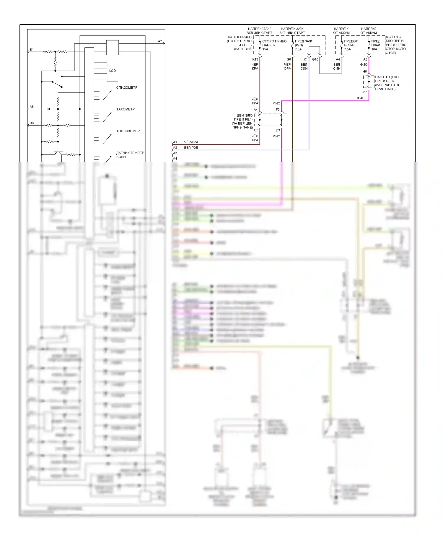 Highlander Toyota I (2001-2003): Электросхема приборной панели 
