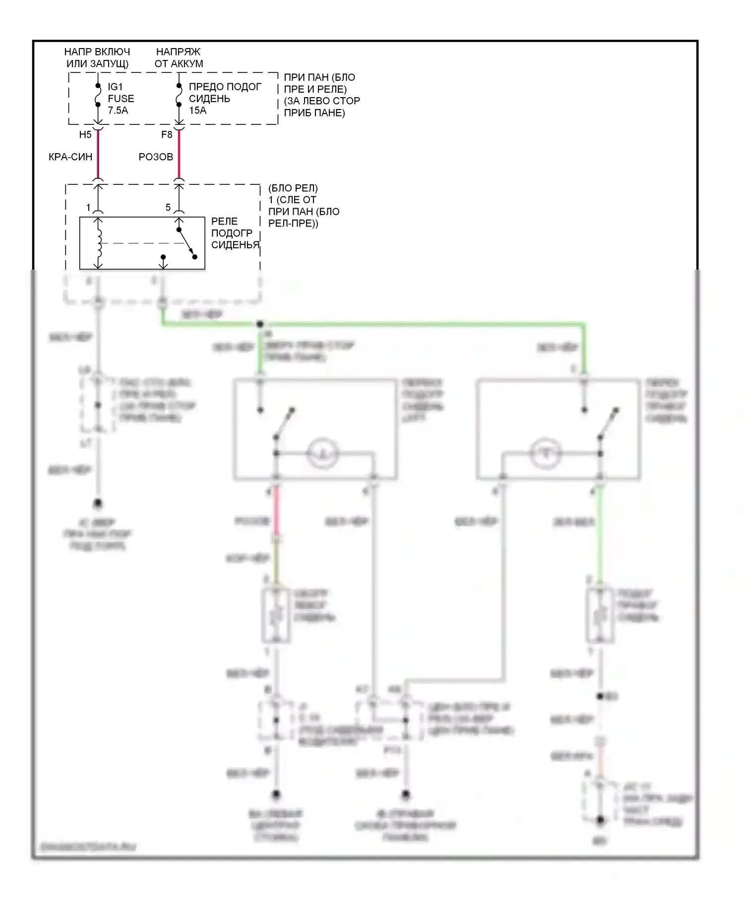 Highlander Toyota I (2001-2003): Электросхема обогреваемых сидений 