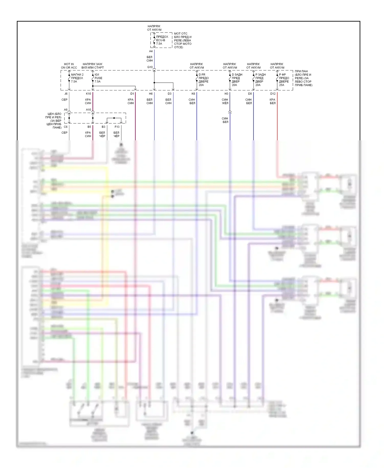 Highlander Toyota I (2001-2003): Электросхема стеклоподъемника 