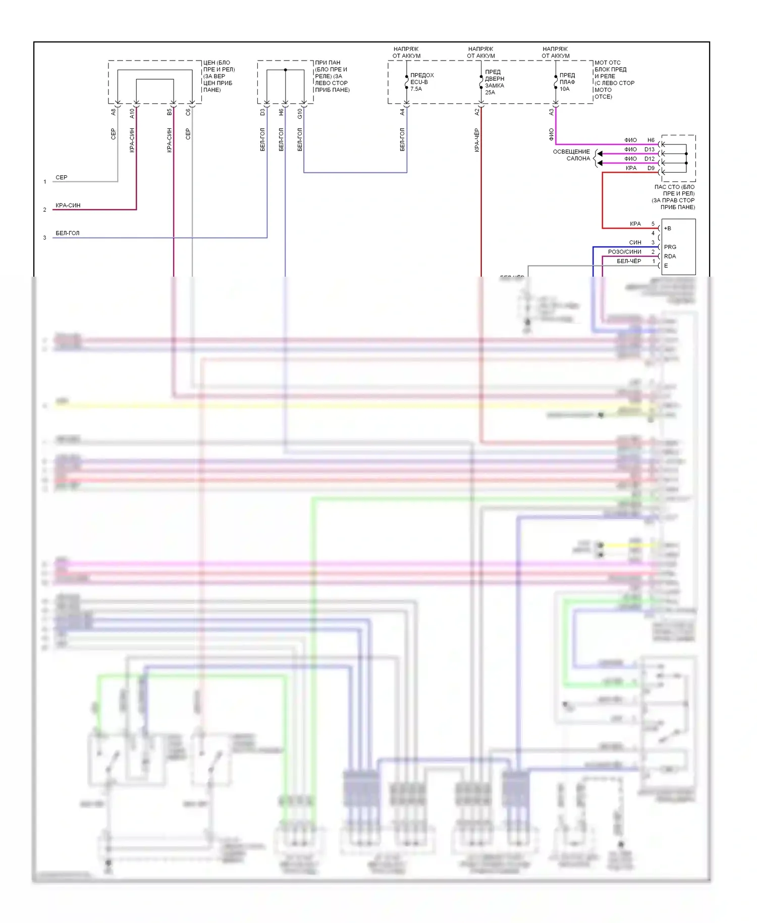 Highlander Toyota I (2001-2003): Электросхема замка двери питания, с бесключевым доступом (2 из 2) 