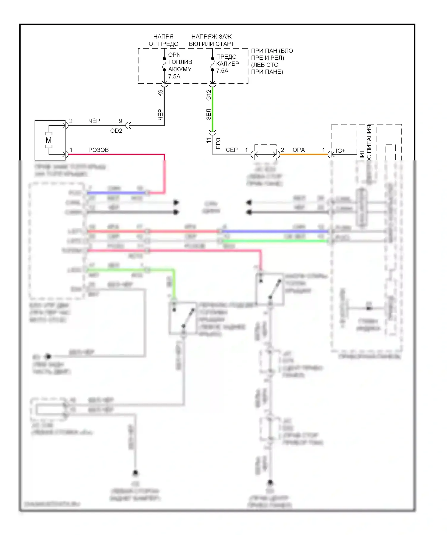 Highlander Toyota II рестайлинг (2010-2013): Электросхема открытия лючка топливного бака 