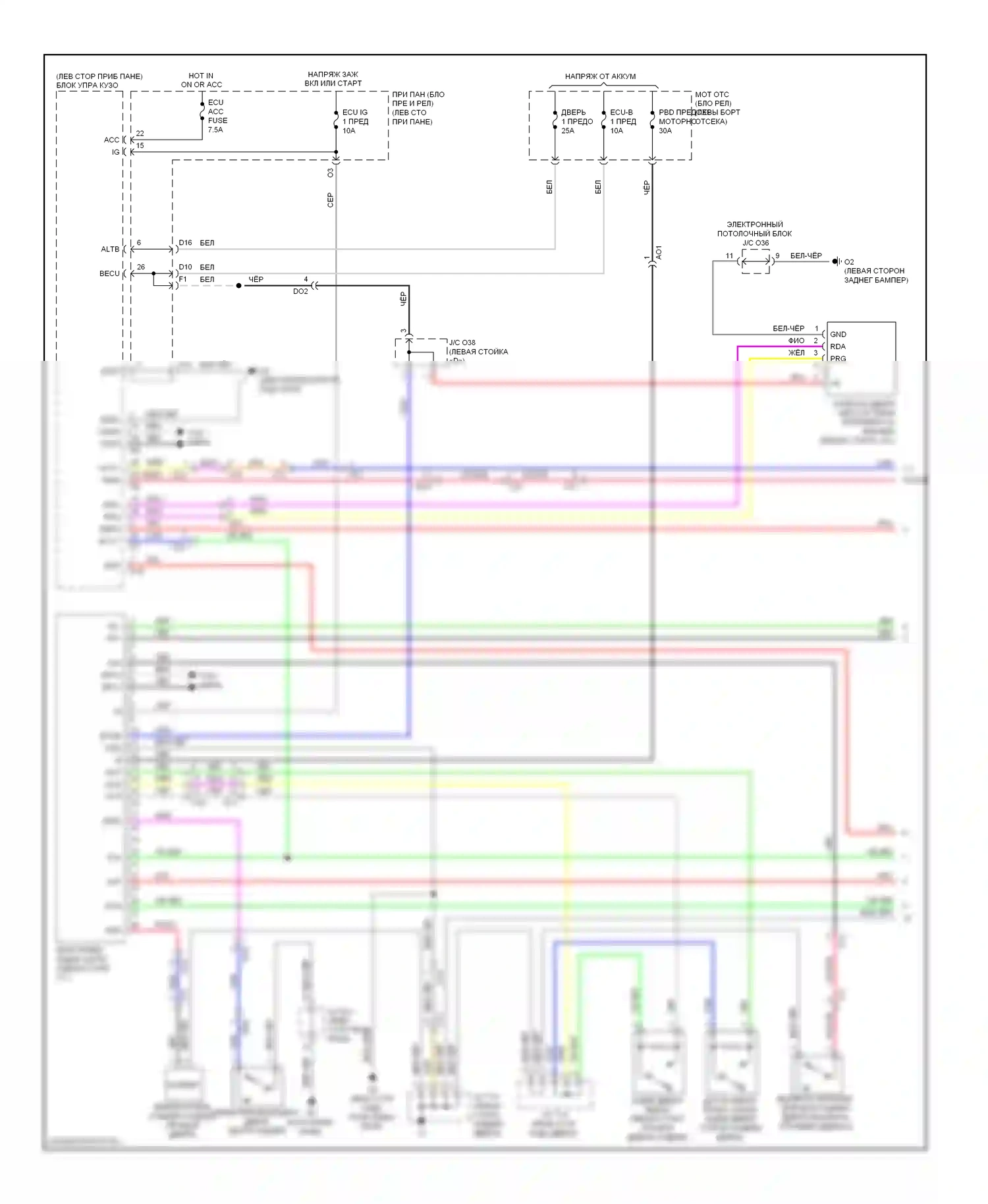 Highlander Toyota II рестайлинг (2010-2013): Электросхема открывания задней двери, гибрид с задней дверью питания (1 из 2) 