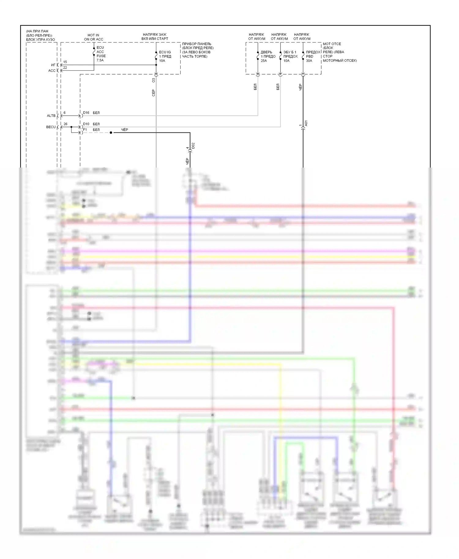 Highlander Toyota II рестайлинг (2010-2013): Электросхема открывания задней двери, за исключением гибрида с задней дверью (1 из 2) 