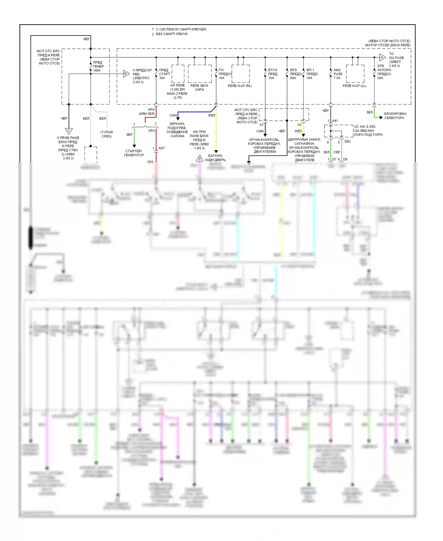 Highlander Toyota II рестайлинг (2010-2013): Электросхема блока предохранителей реле, кроме гибридного (1 из 3) 