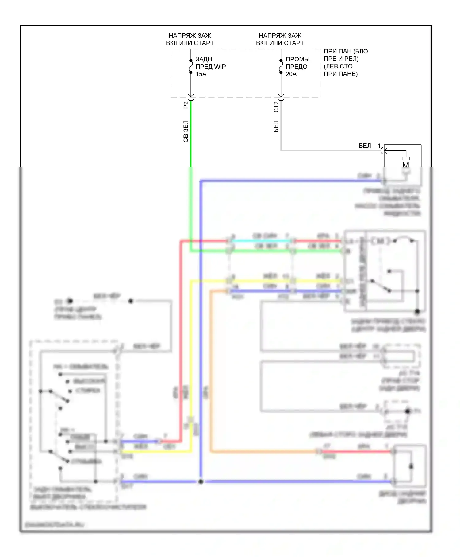 Highlander Toyota II рестайлинг (2010-2013): Электросхема задних дворников и омывателей, гибридная 
