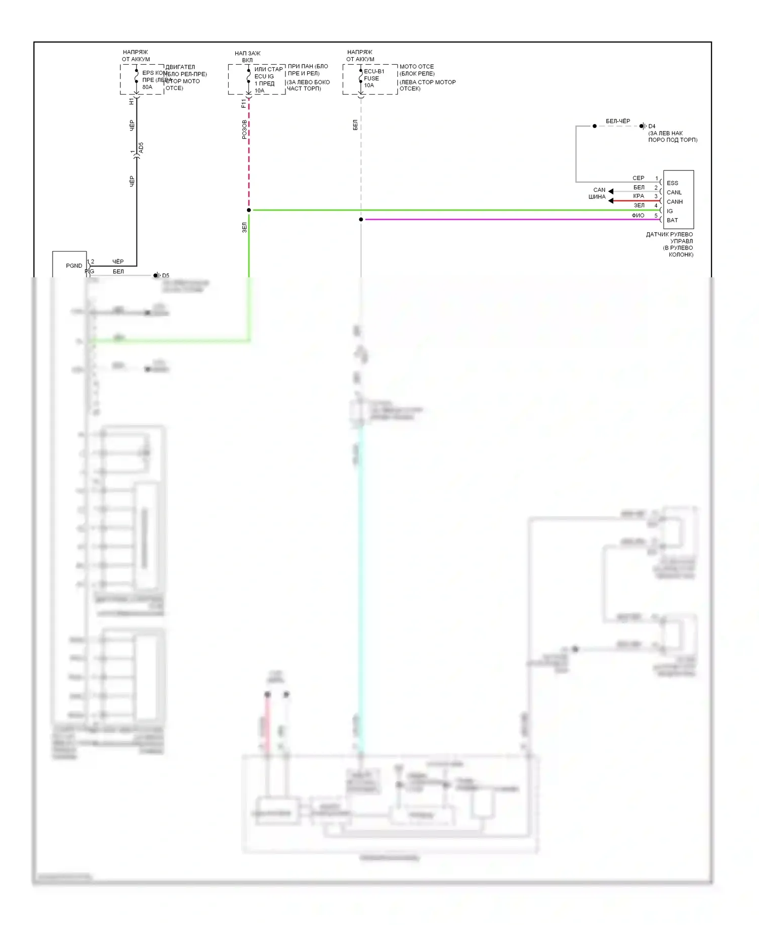 Highlander Toyota II рестайлинг (2010-2013): Электросхема электроусилителя руля, кроме гибридного 